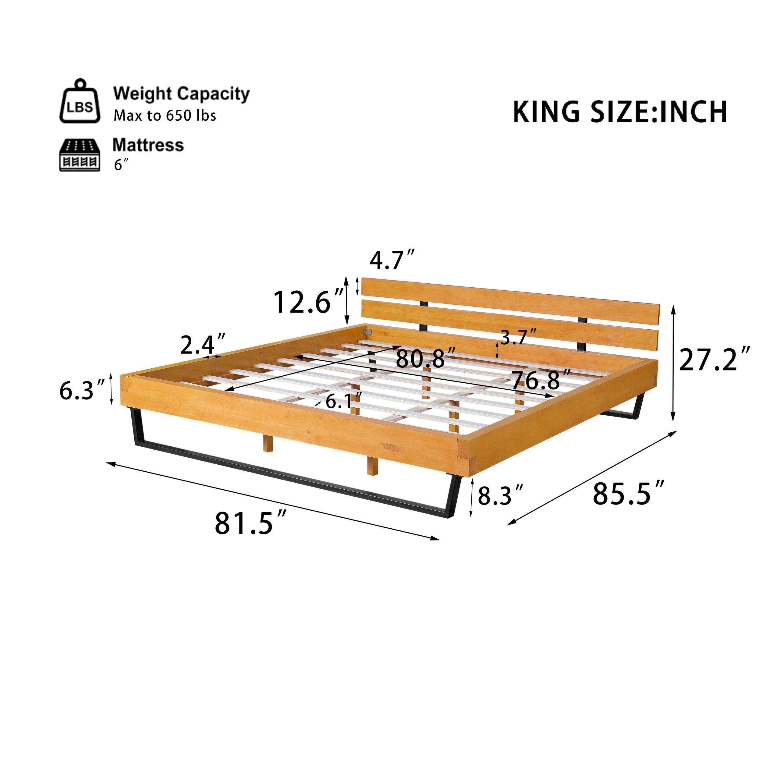 PINE WOOD BED FRAME KING SIZE,NATURAL & BLACK COLOR - Image 3