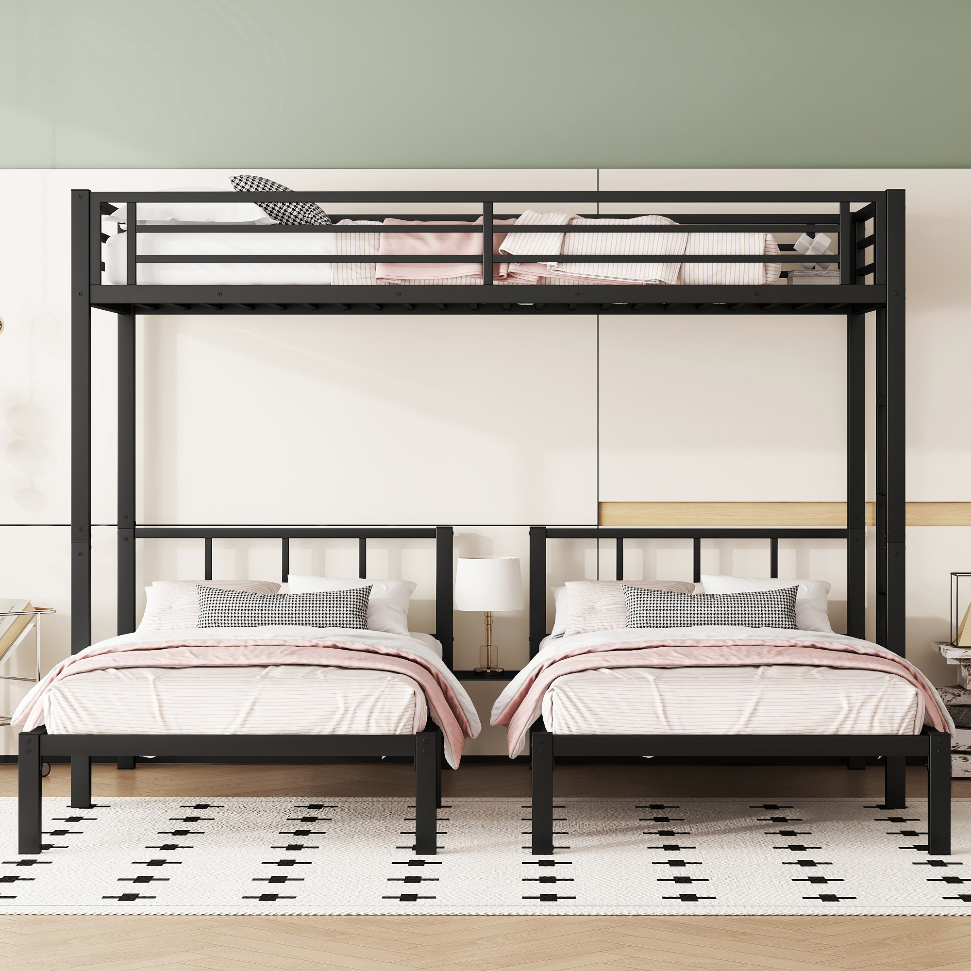 Twin over Twin & Twin Bunk Beds for 3, Twin XL over Twin & Twin Bunk Bed Metal Triple Bunk Bed, Black - Image 2