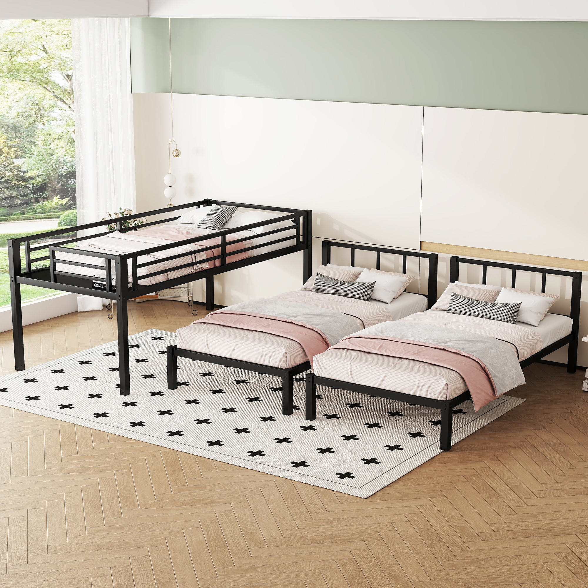 Twin over Twin & Twin Bunk Beds for 3, Twin XL over Twin & Twin Bunk Bed Metal Triple Bunk Bed, Black - Image 4