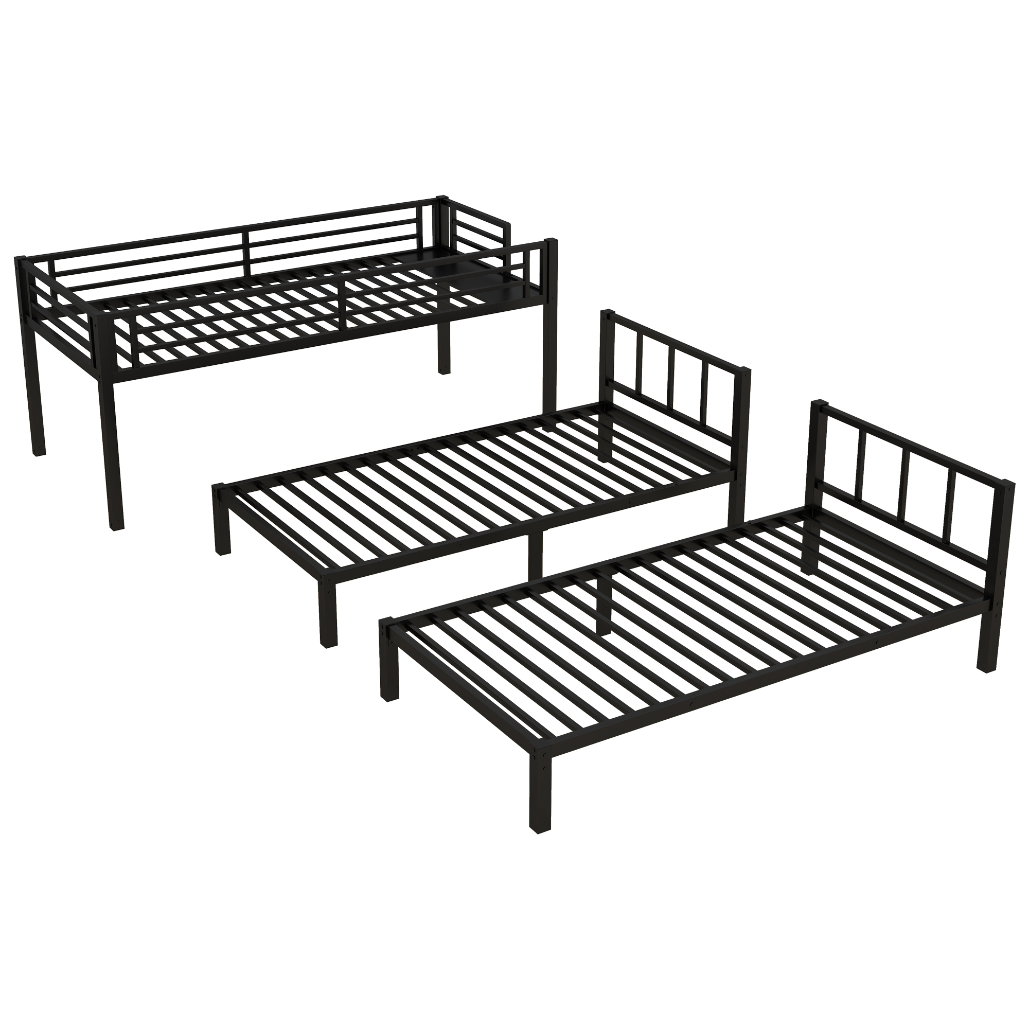 Twin over Twin & Twin Bunk Beds for 3, Twin XL over Twin & Twin Bunk Bed Metal Triple Bunk Bed, Black - Image 6