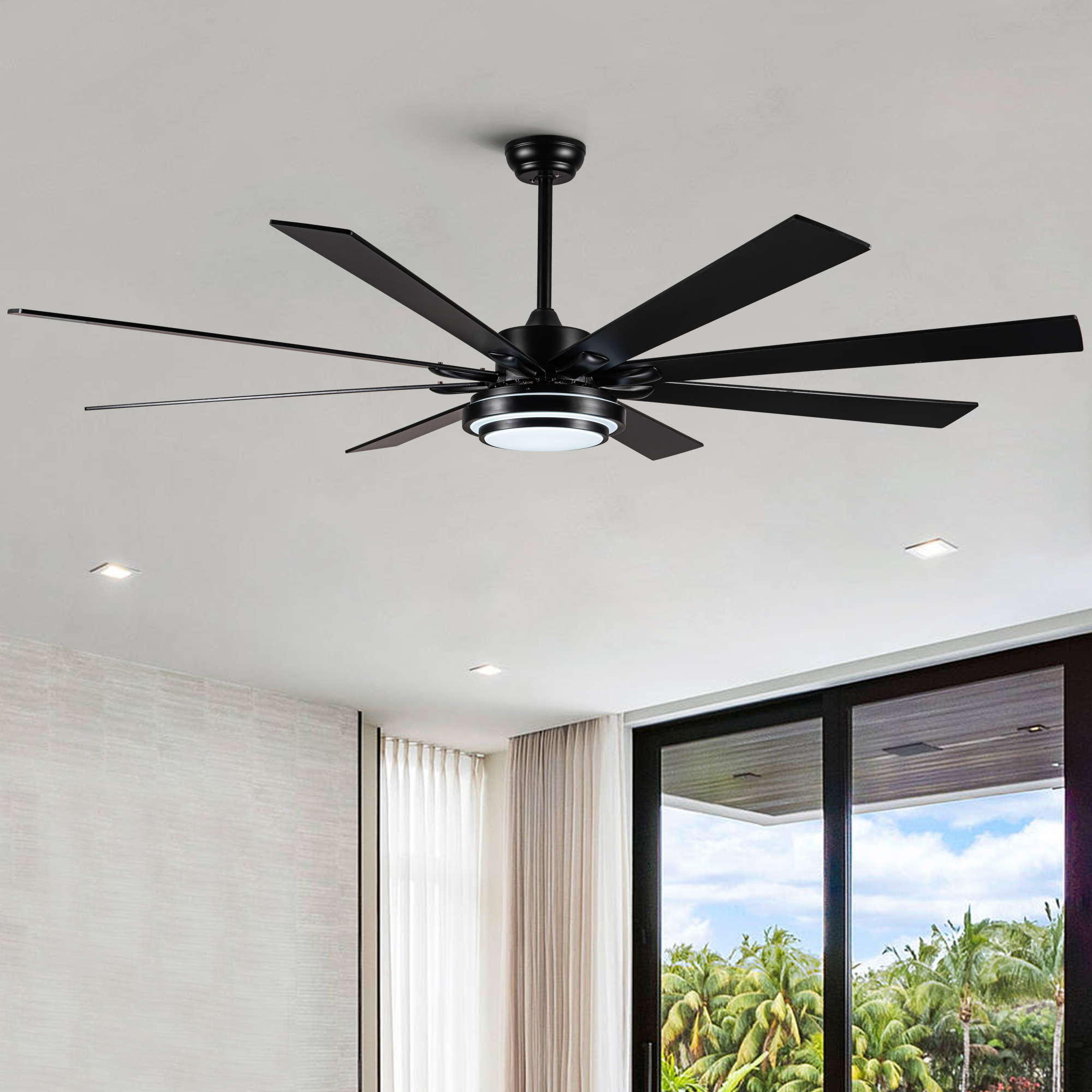 72" Integrated LED Matte Black Large Smart Ceiling Fan with Remote Control - Image 2