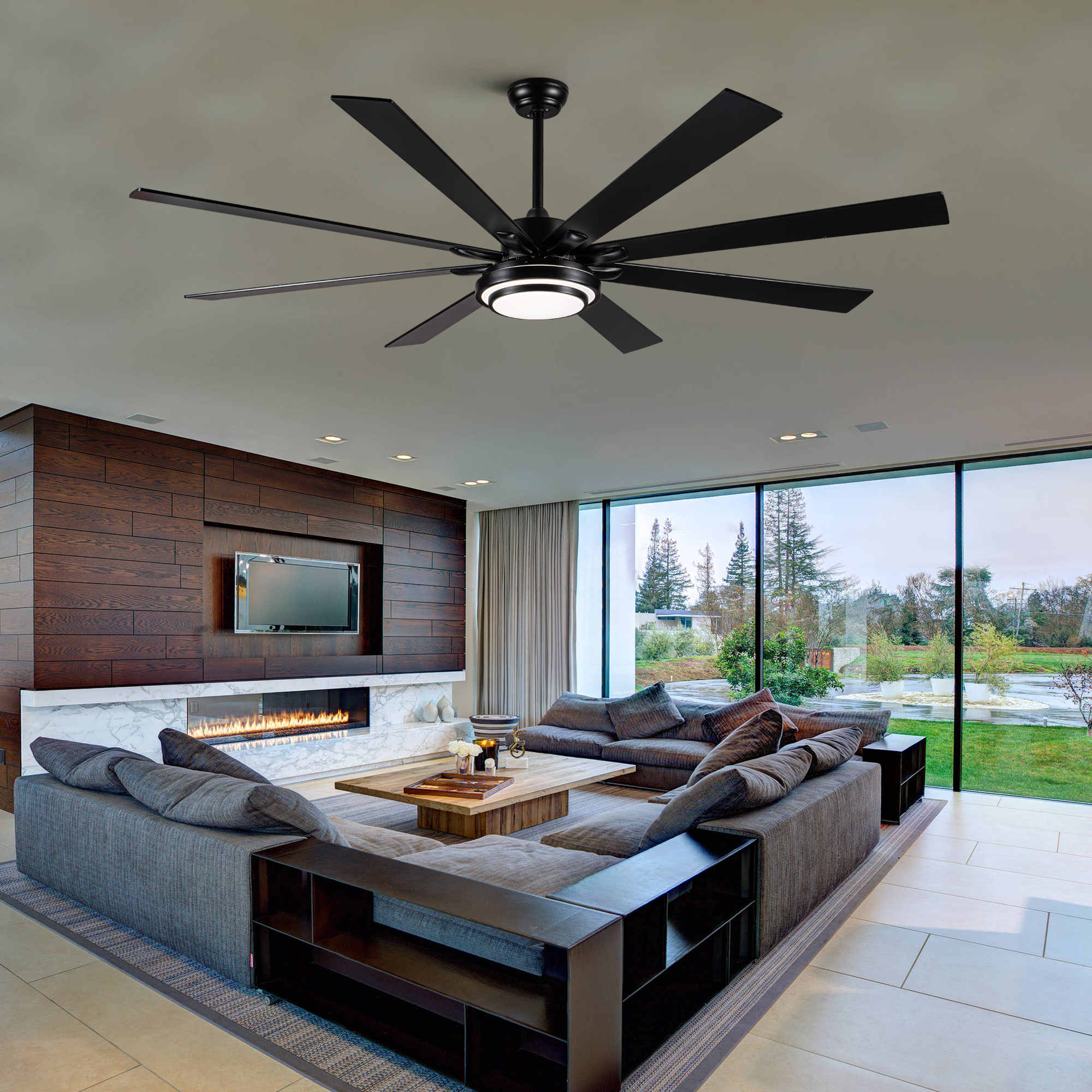 72" Integrated LED Matte Black Large Smart Ceiling Fan with Remote Control - Image 3