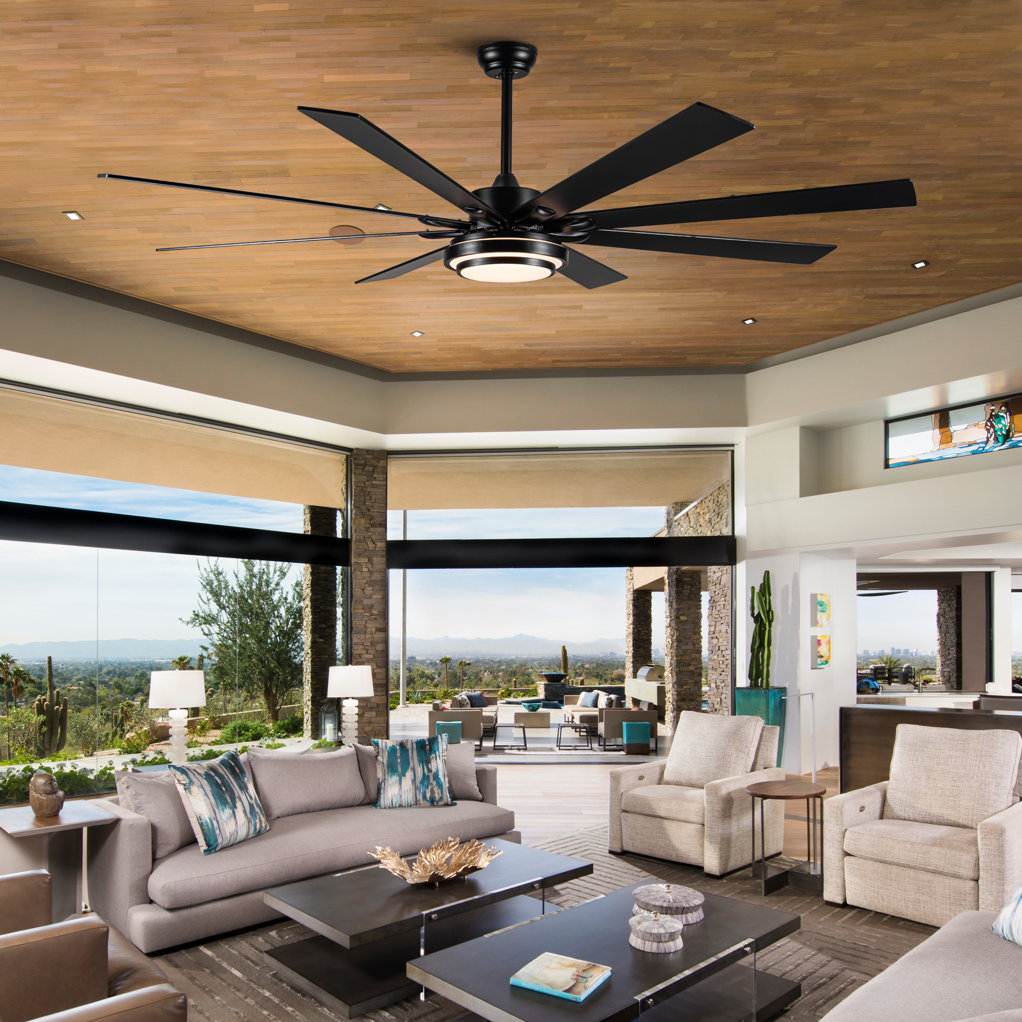 72" Integrated LED Matte Black Large Smart Ceiling Fan with Remote Control - Image 4