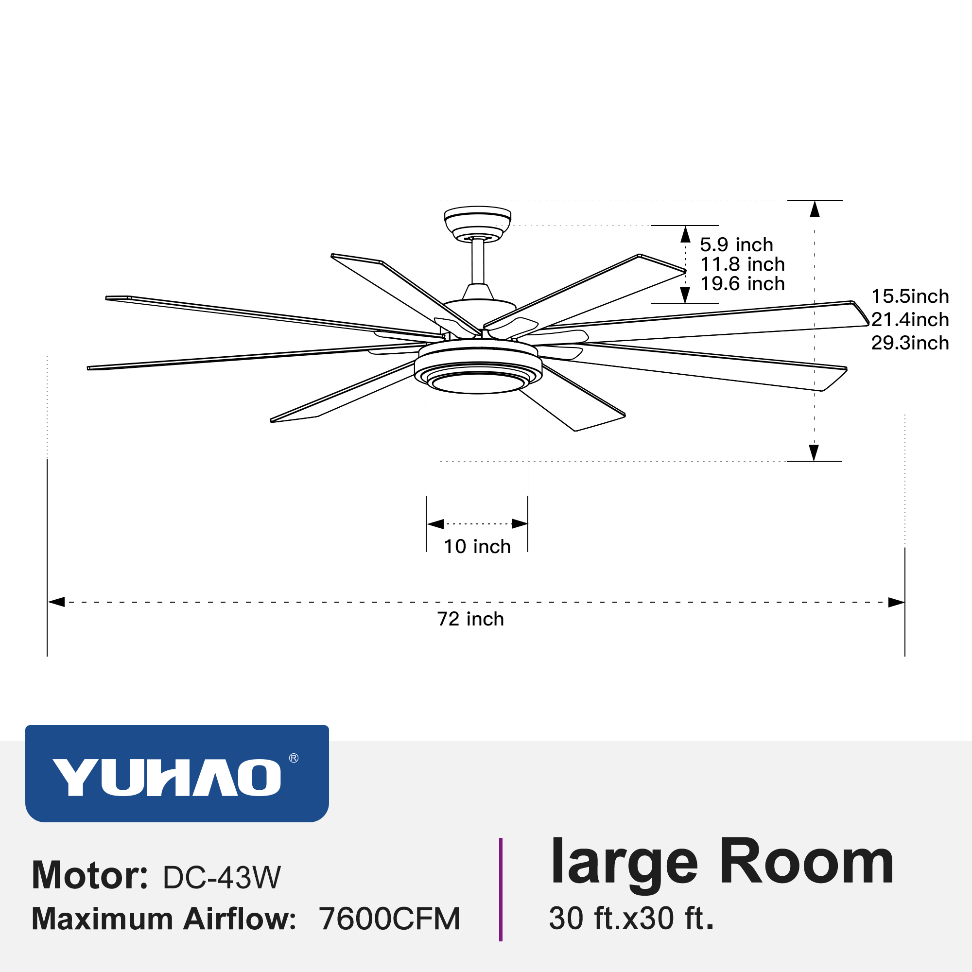 72" Integrated LED Matte Black Large Smart Ceiling Fan with Remote Control - Image 6