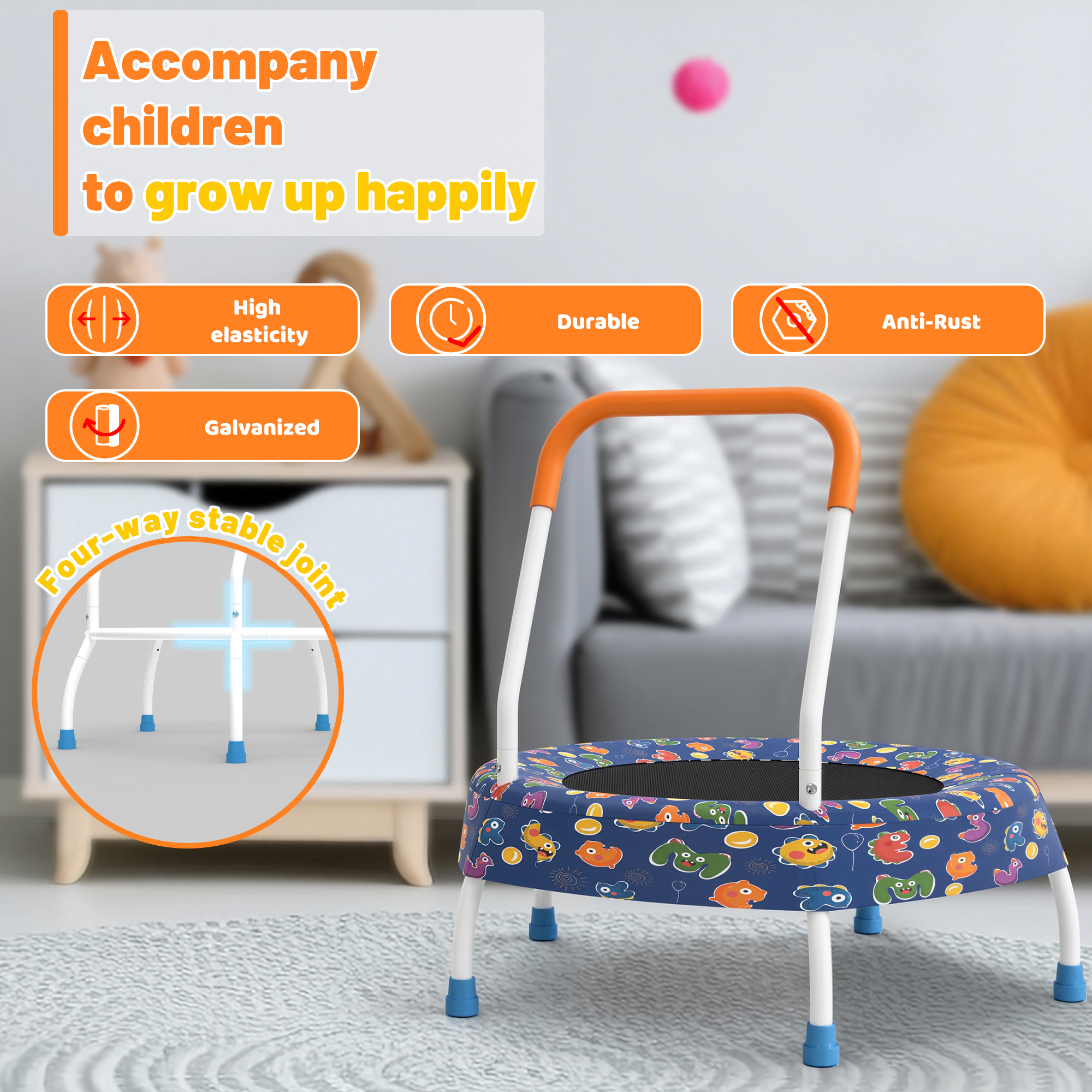 28inch Toddler Trampoline for Kids 1 Year Plus with Handle, Baby Gifts for Boys and Girls, Indoor and Outdoor - Image 5