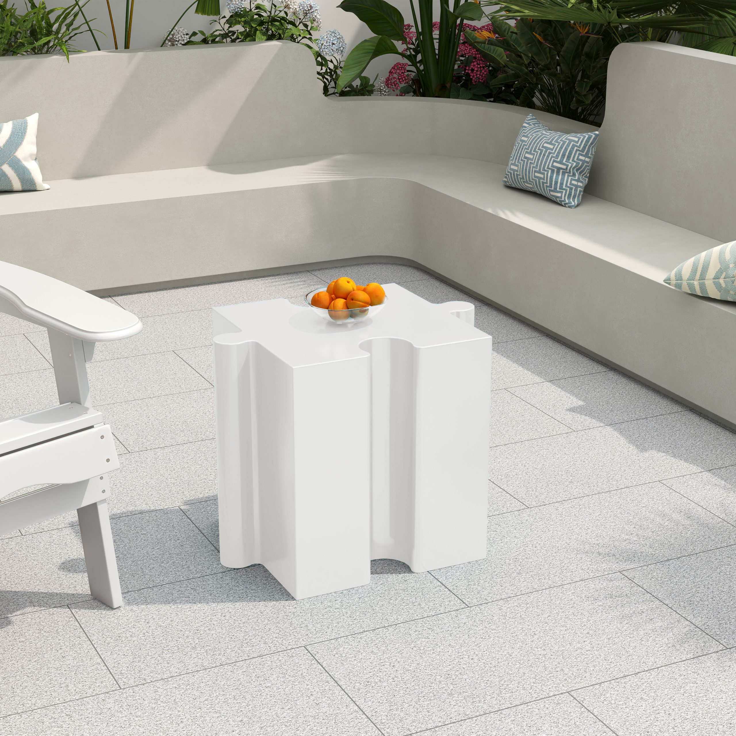 Puzzle Art Side Table, Modular Concave Edge MGO Table - Buy Singles or Combine for Custom Layouts, Indoor & Outdoor,White Color - Image 3