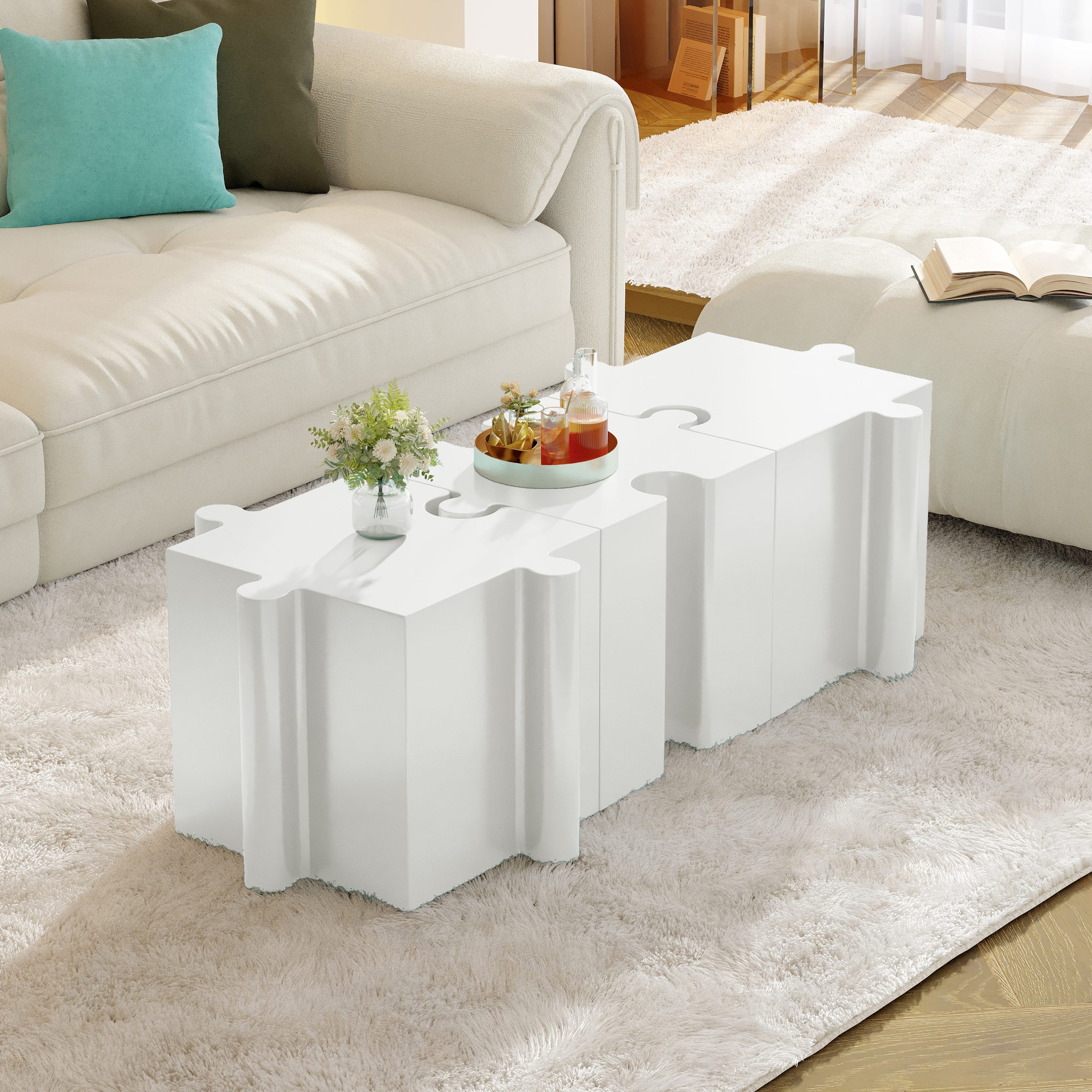 Puzzle Art Side Table, Modular Concave Edge MGO Table - Buy Singles or Combine for Custom Layouts, Indoor & Outdoor,White Color - Image 5