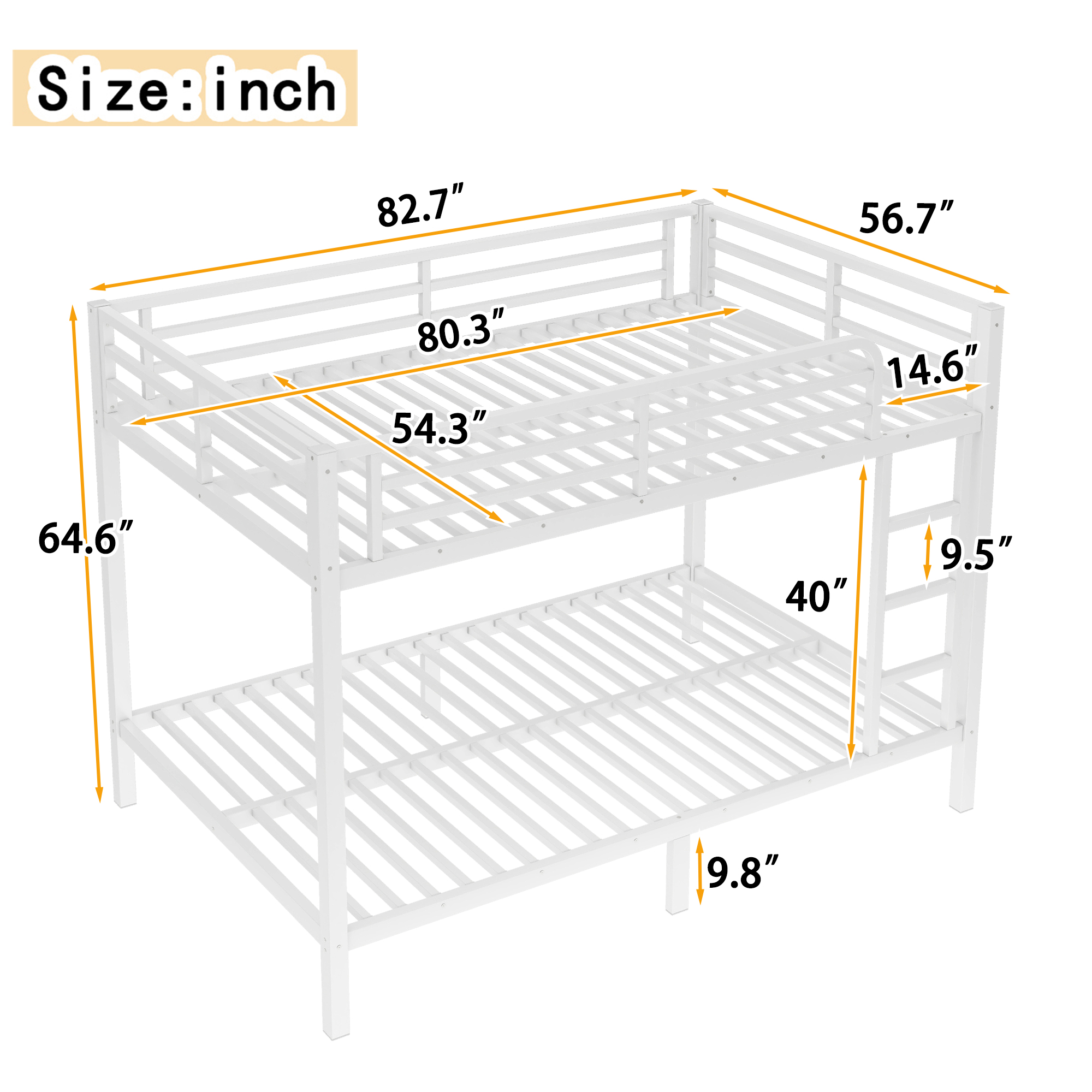 Metal Full XL over Full XL Bunk Bed for Teens and Adults,Space-Saving/Noise Reduced/No Box Spring Needed, White - Image 3