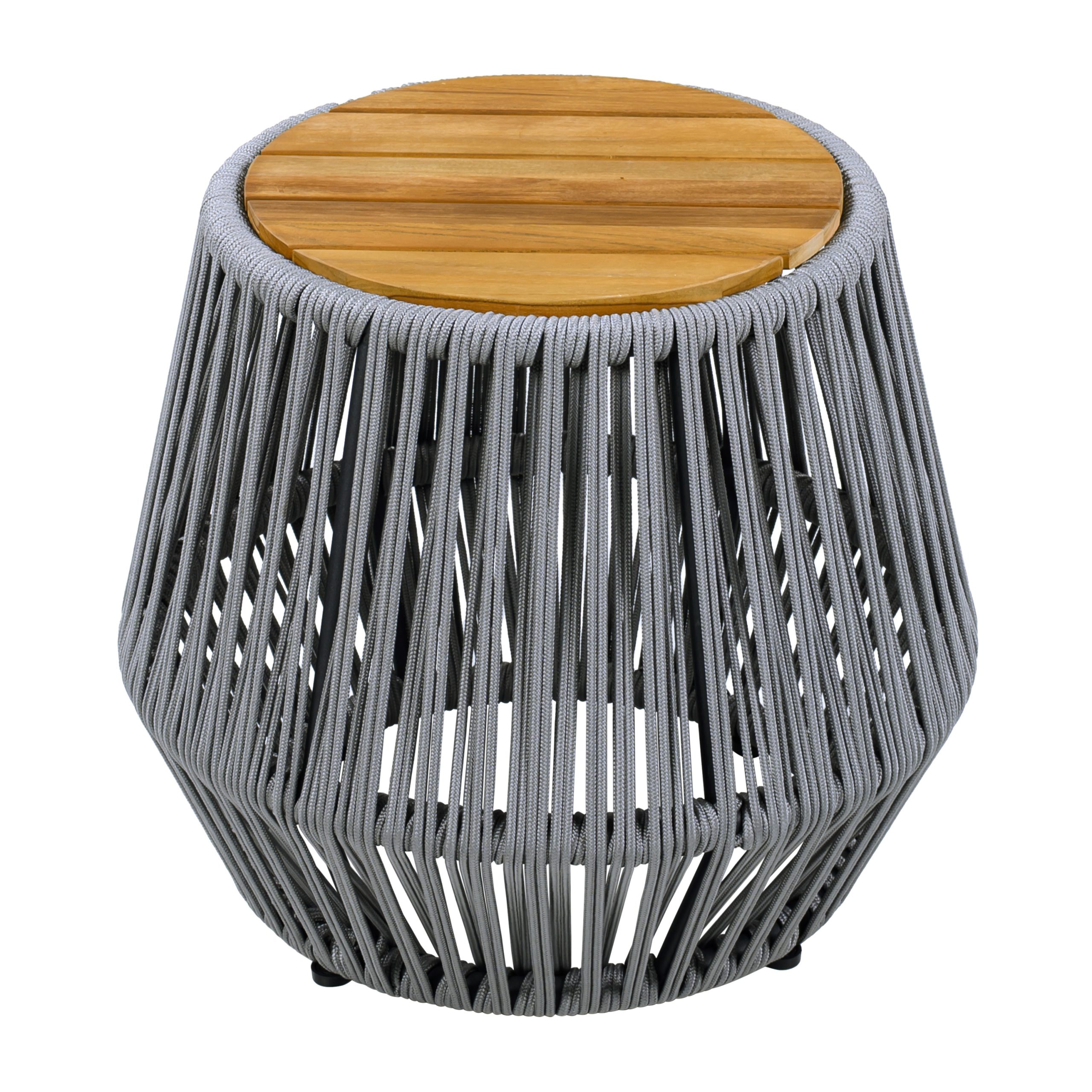 Acacia Wood Side Table with Grey Rope Base - Natural Teak Finish, Modern Coastal Accent for Patio, Garden, Balcony & Indoor Use - Image 4
