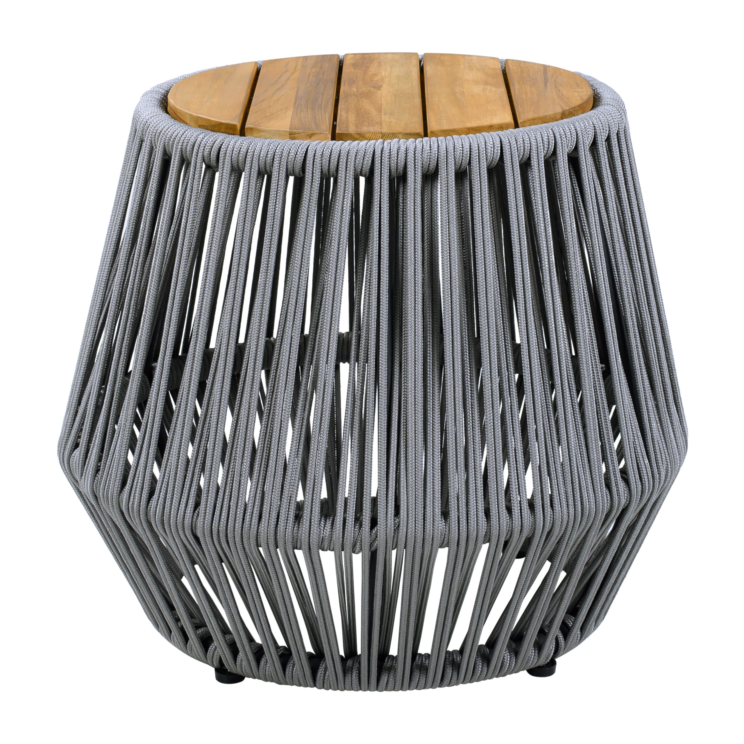 Acacia Wood Side Table with Grey Rope Base - Natural Teak Finish, Modern Coastal Accent for Patio, Garden, Balcony & Indoor Use - Image 5