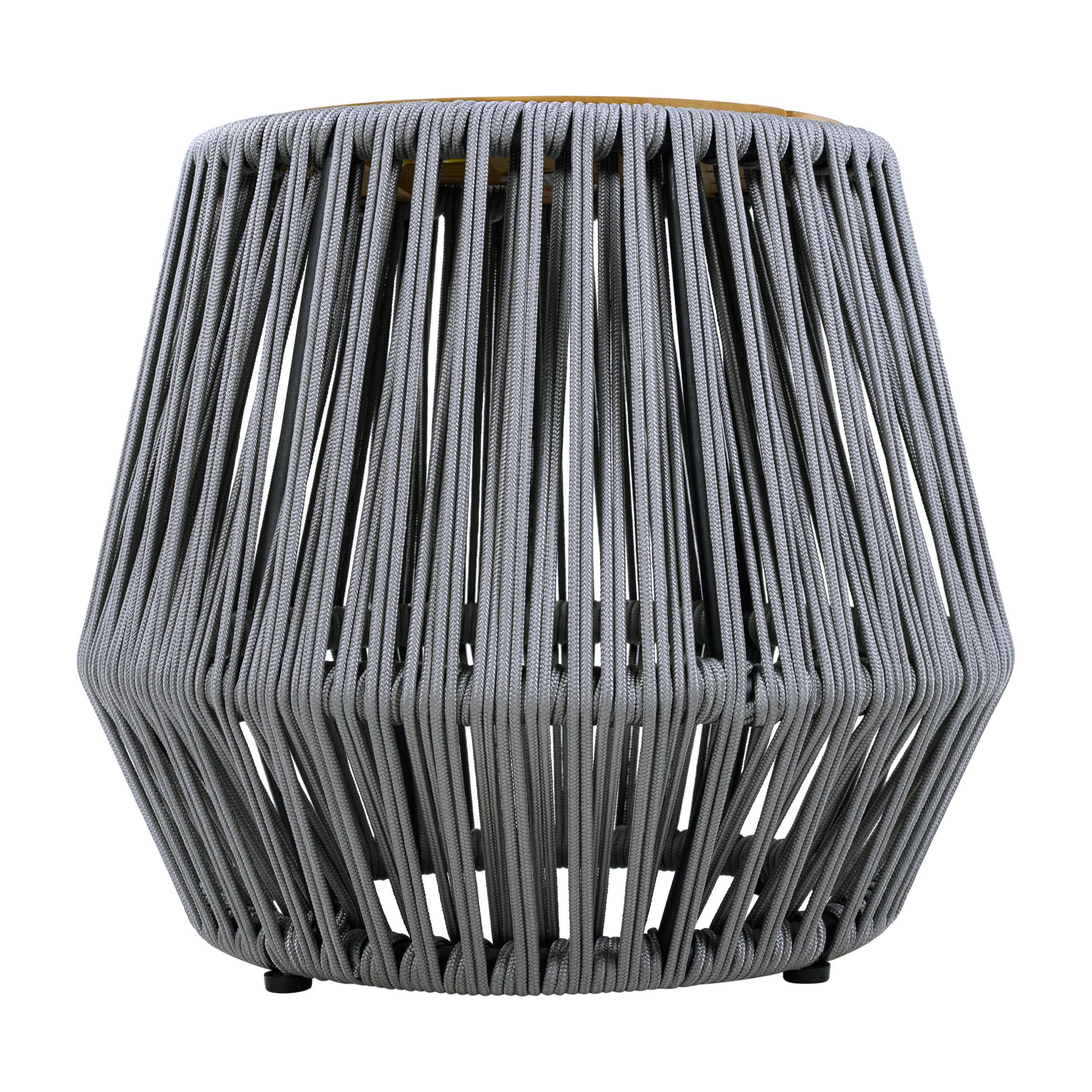 Acacia Wood Side Table with Grey Rope Base - Natural Teak Finish, Modern Coastal Accent for Patio, Garden, Balcony & Indoor Use - Image 6