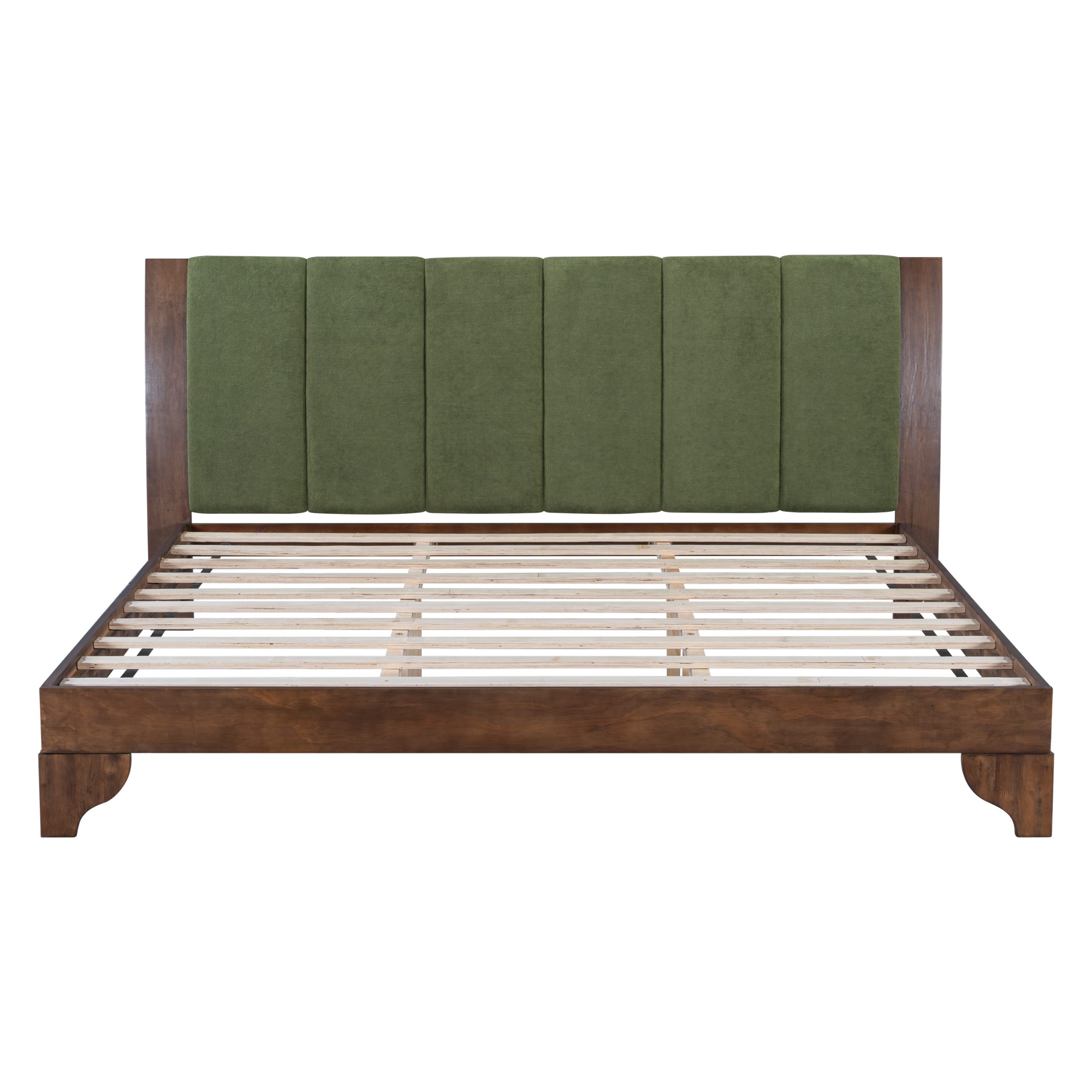 Premium Pine Wood King Bed Frame,King Size Bed Frame with Headboard Included,Mid Century Modern Bed,Walnut&Green Color - Image 4