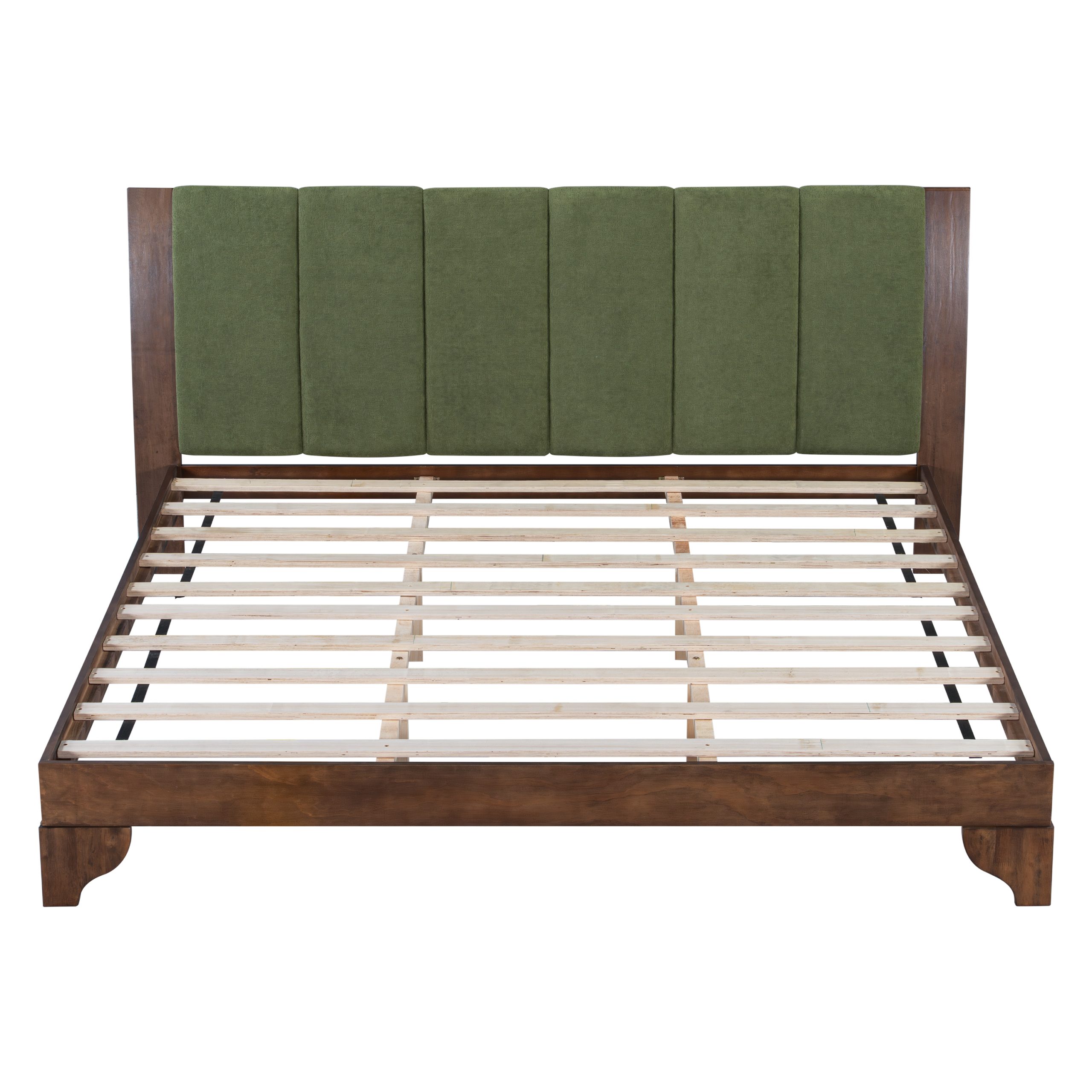 Premium Pine Wood King Bed Frame,King Size Bed Frame with Headboard Included,Mid Century Modern Bed,Walnut&Green Color - Image 5