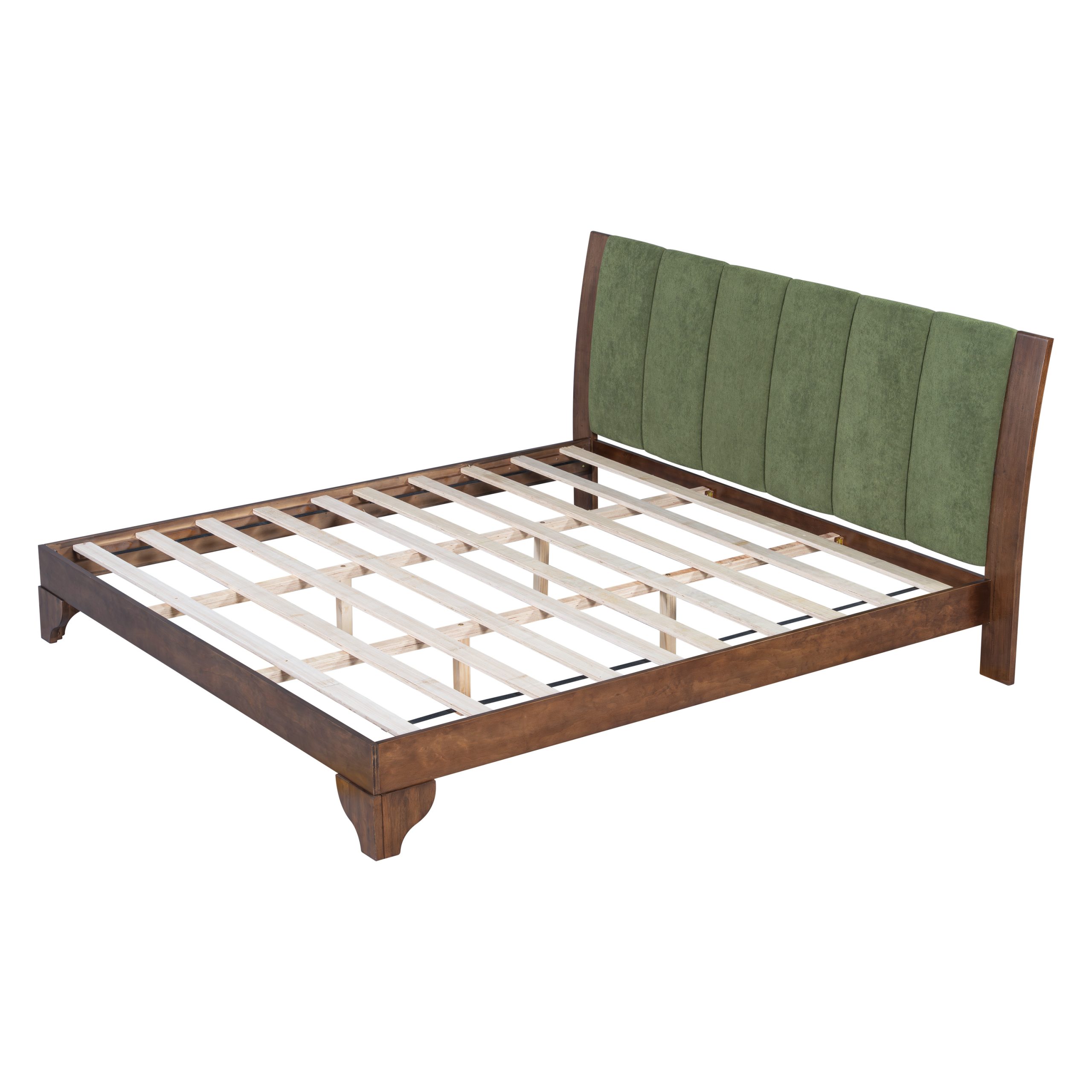 Premium Pine Wood King Bed Frame,King Size Bed Frame with Headboard Included,Mid Century Modern Bed,Walnut&Green Color - Image 6