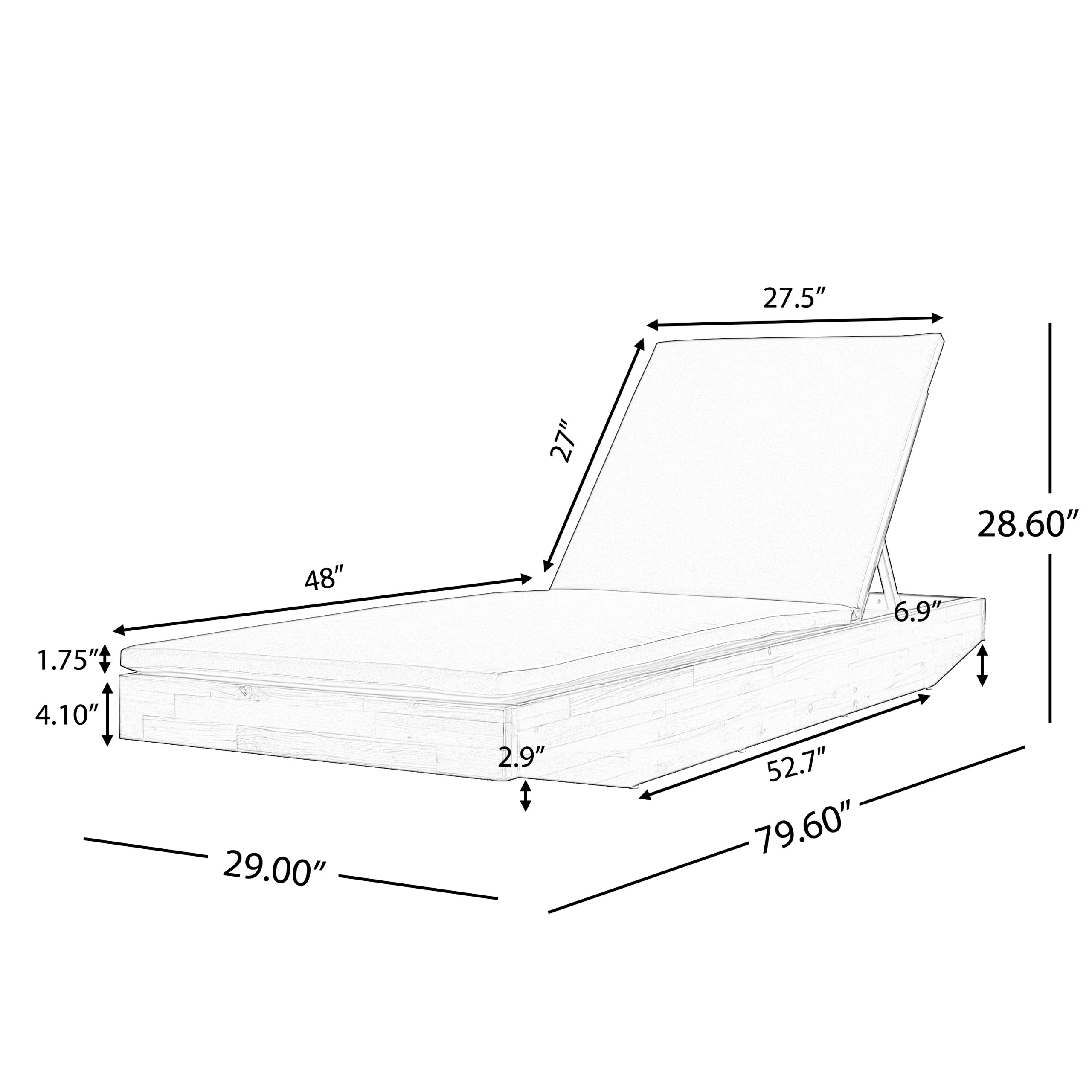 Acacia Wood Chaise Lounge with 2-Fold Thin Cushion - Teak Finish Outdoor Recliner with Leaf coconut Water-Repellent Cushion, 79.6" L x 29" W, 300 lbs - Image 2