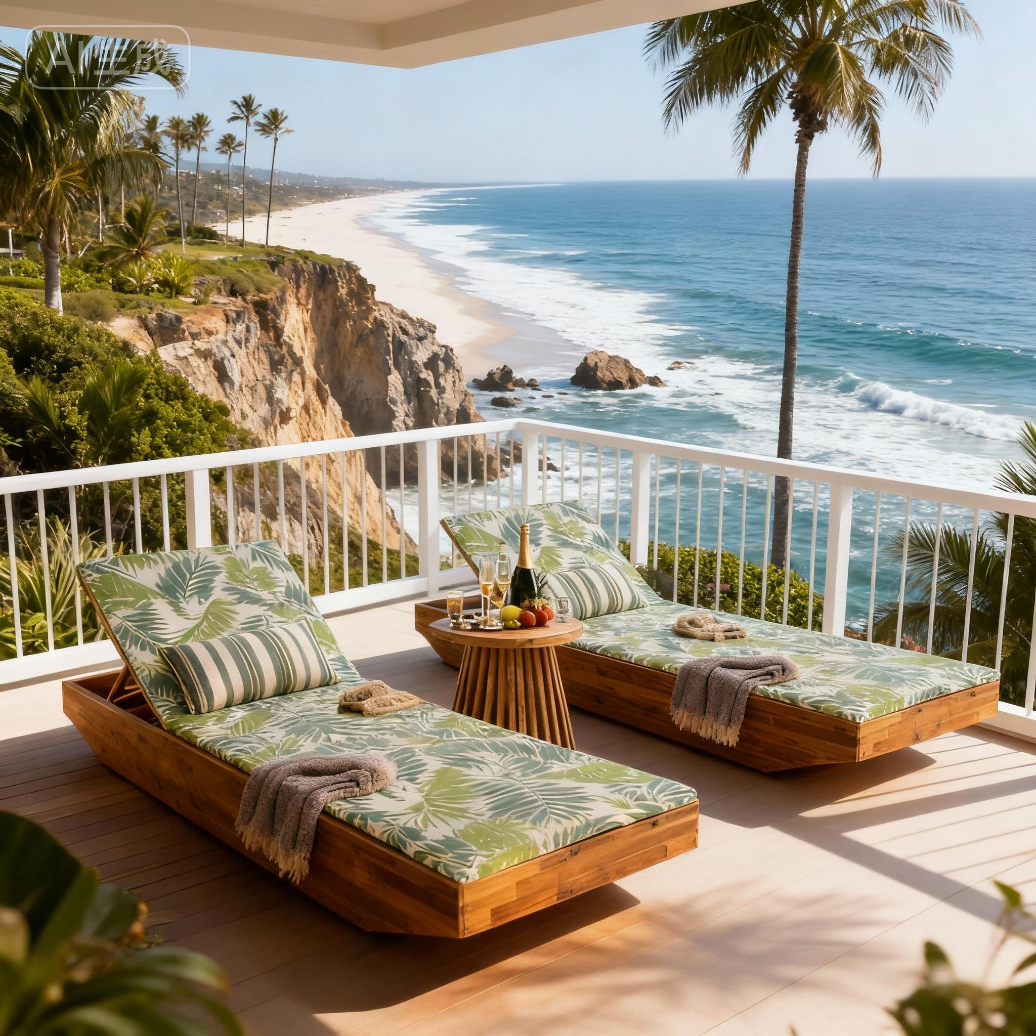 Acacia Wood Chaise Lounge with 2-Fold Thin Cushion - Teak Finish Outdoor Recliner with Leaf coconut Water-Repellent Cushion, 79.6" L x 29" W, 300 lbs - Image 6