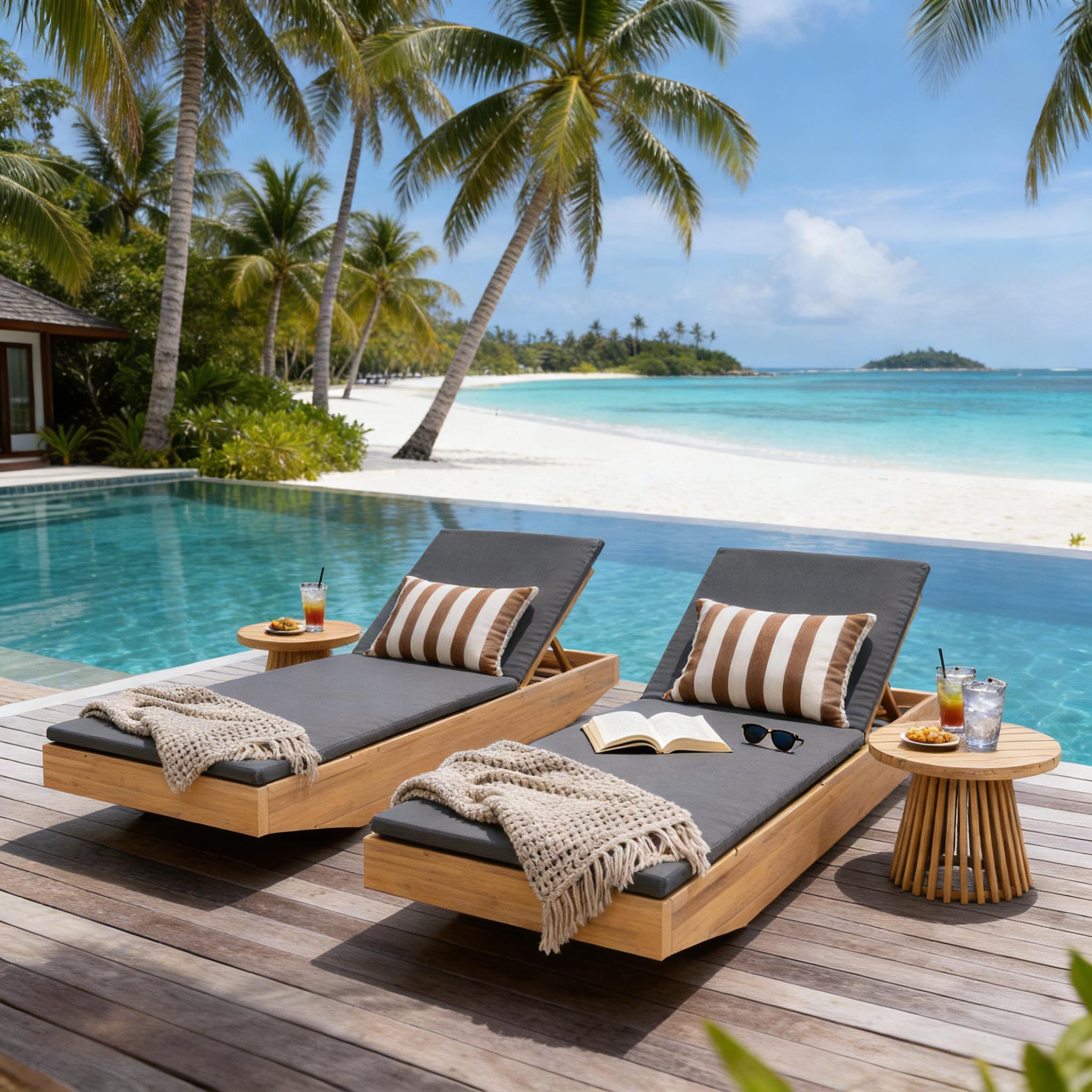 Acacia Wood Chaise Lounge with 2-Fold Thin Cushion - Teak Finish Outdoor Recliner with Dark Grey Water-Repellent Cushion, 79.6" L x 29" W, 300 lbs - Image 5