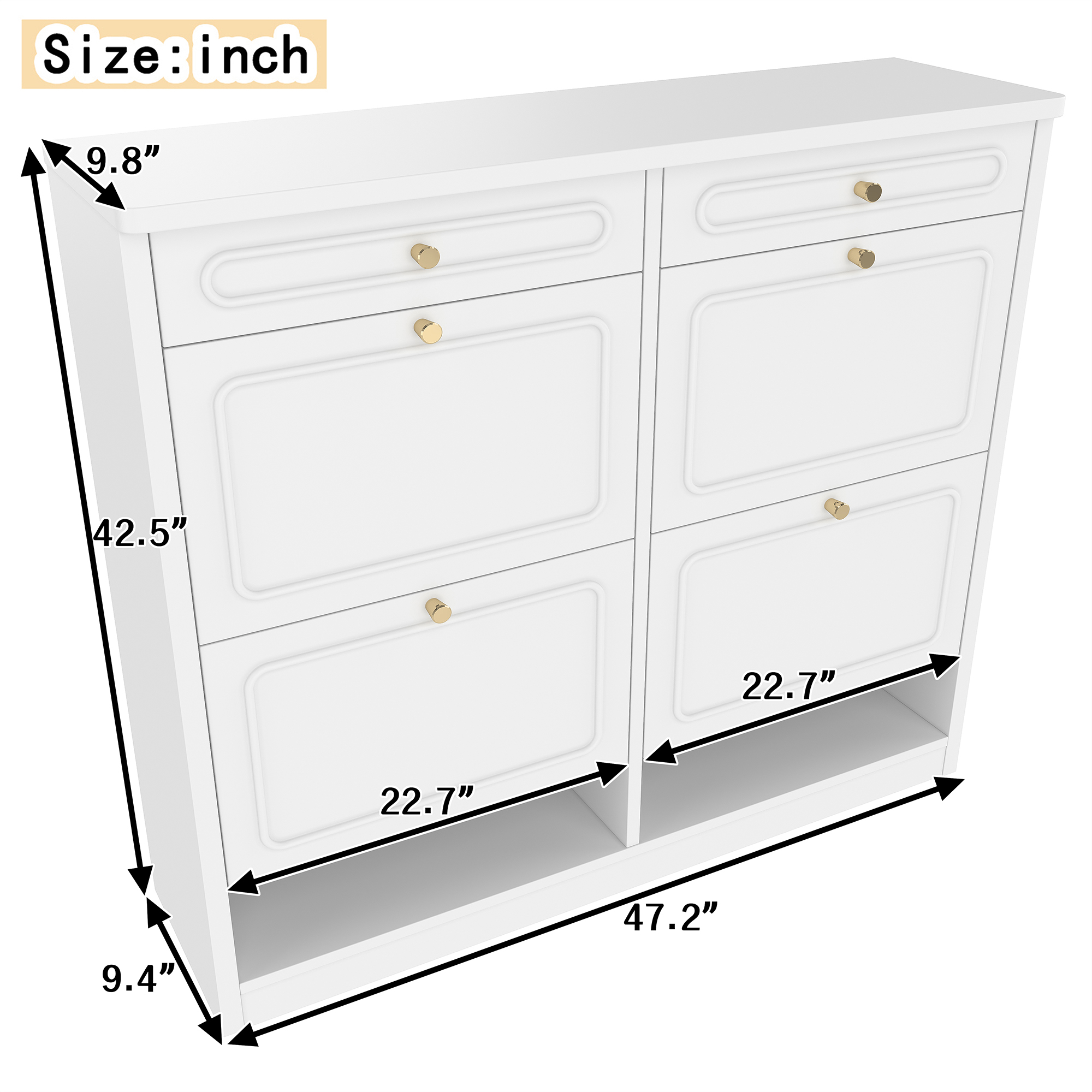 Wooden Shoe Cabinet with 4 Flip Drawers,Shoes Rack Cabinet with 2 Storage Drawers,Classified Storage and Farmhouse Style, White - Image 4