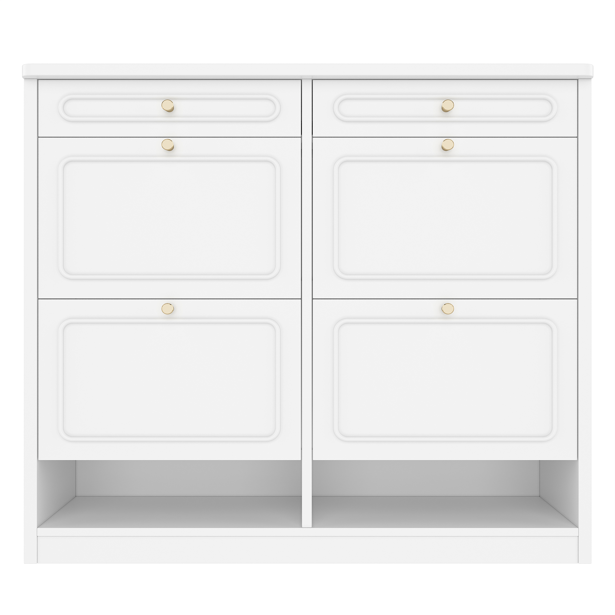 Wooden Shoe Cabinet with 4 Flip Drawers,Shoes Rack Cabinet with 2 Storage Drawers,Classified Storage and Farmhouse Style, White - Image 5