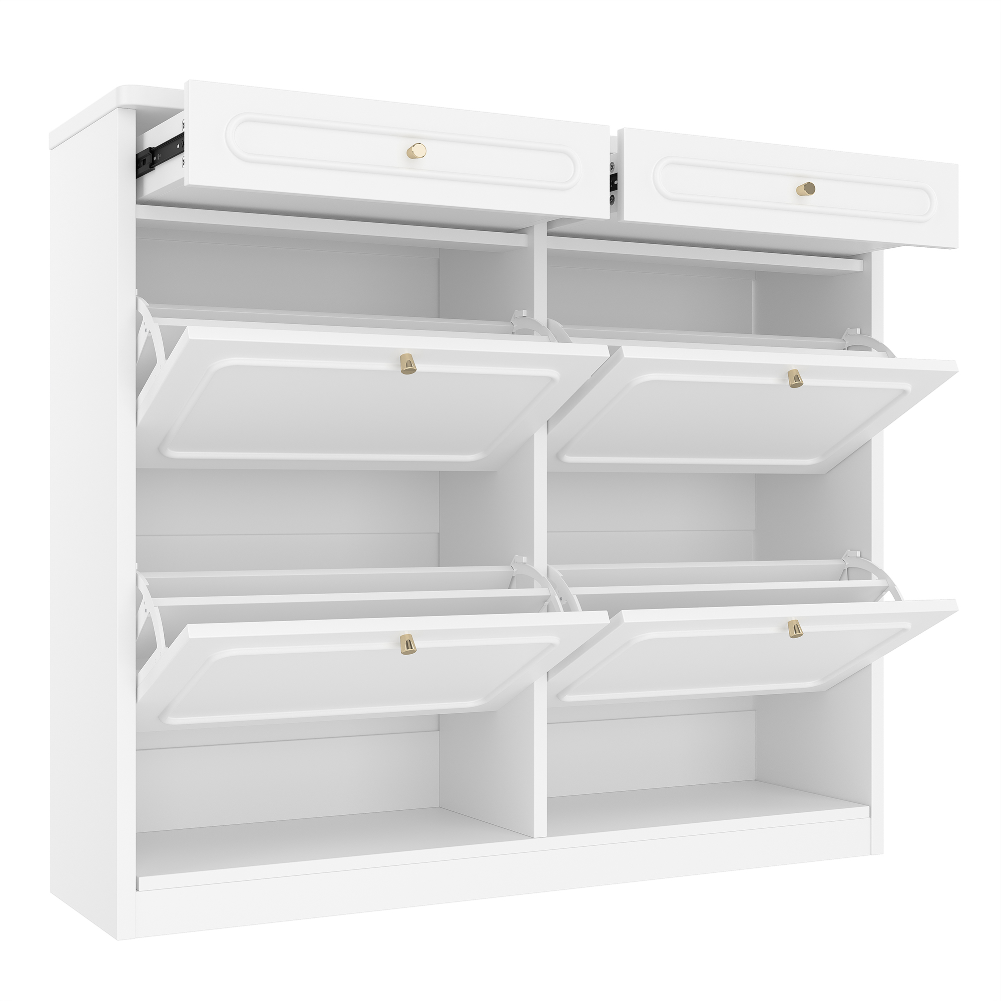 Wooden Shoe Cabinet with 4 Flip Drawers,Shoes Rack Cabinet with 2 Storage Drawers,Classified Storage and Farmhouse Style, White - Image 6