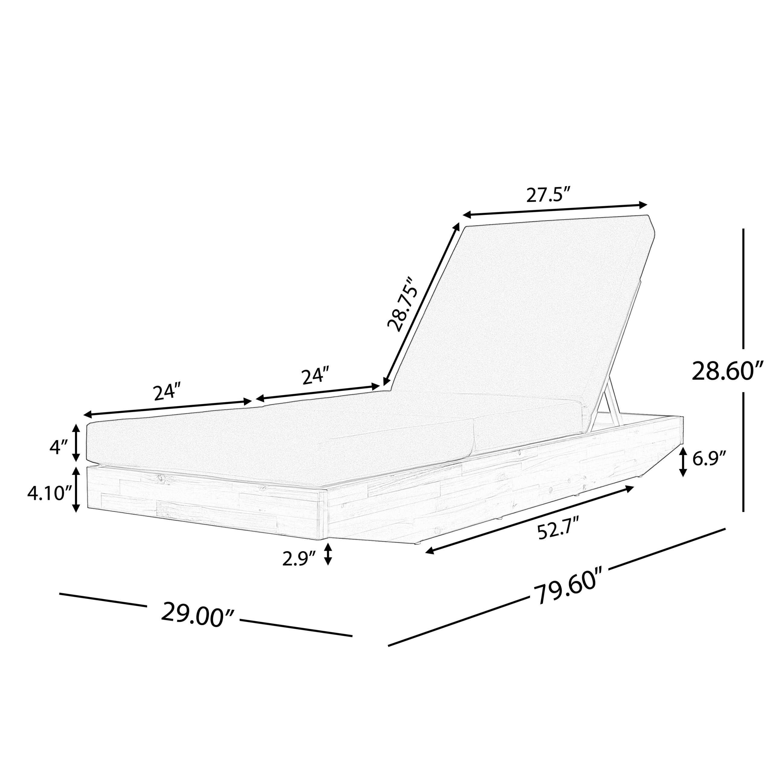 Acacia Wood Chaise Lounge with Cushion - Teak Finish Outdoor Recliner with Cream 3-Fold Water-Repellent Cushion, 300lbs Capacity - Image 2