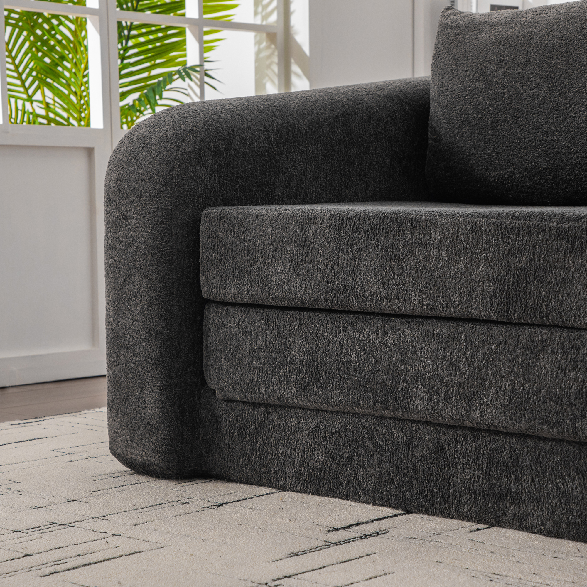 2-Piece Foldable Sofa Bed Living Room Couch Set, Convertible Chenille Boneless Cloud Floor Mattress Sleeper Lounge Accent Chair with Pillow for Apartment Living Room Bedroom Dorm Guestroom, Gray - Image 5
