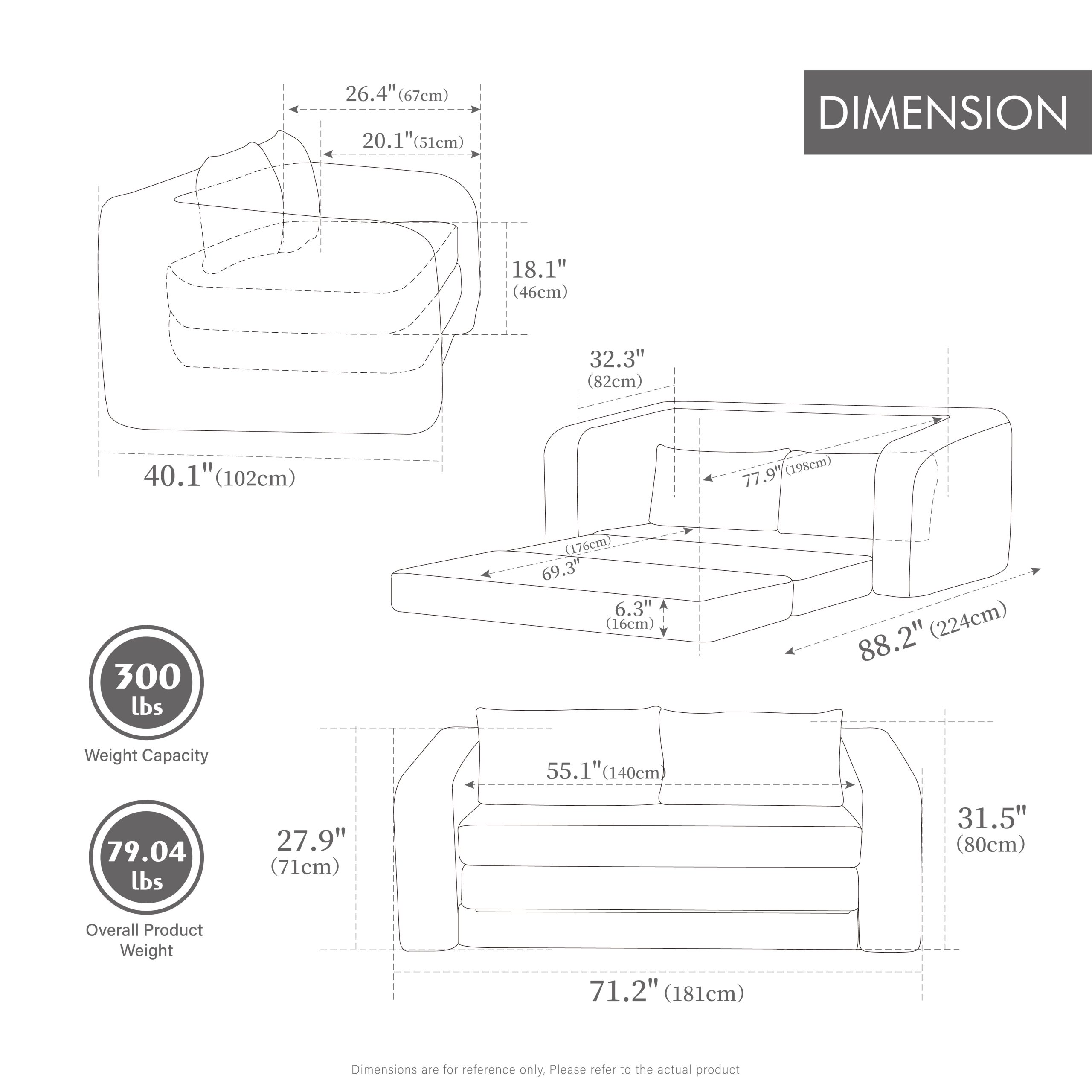 2-Piece Foldable Sofa Bed Living Room Couch Set, Convertible Chenille Boneless Cloud Floor Mattress Sleeper Lounge Accent Chair with Pillow for Apartment Living Room Bedroom Dorm Guestroom, Gray - Image 6