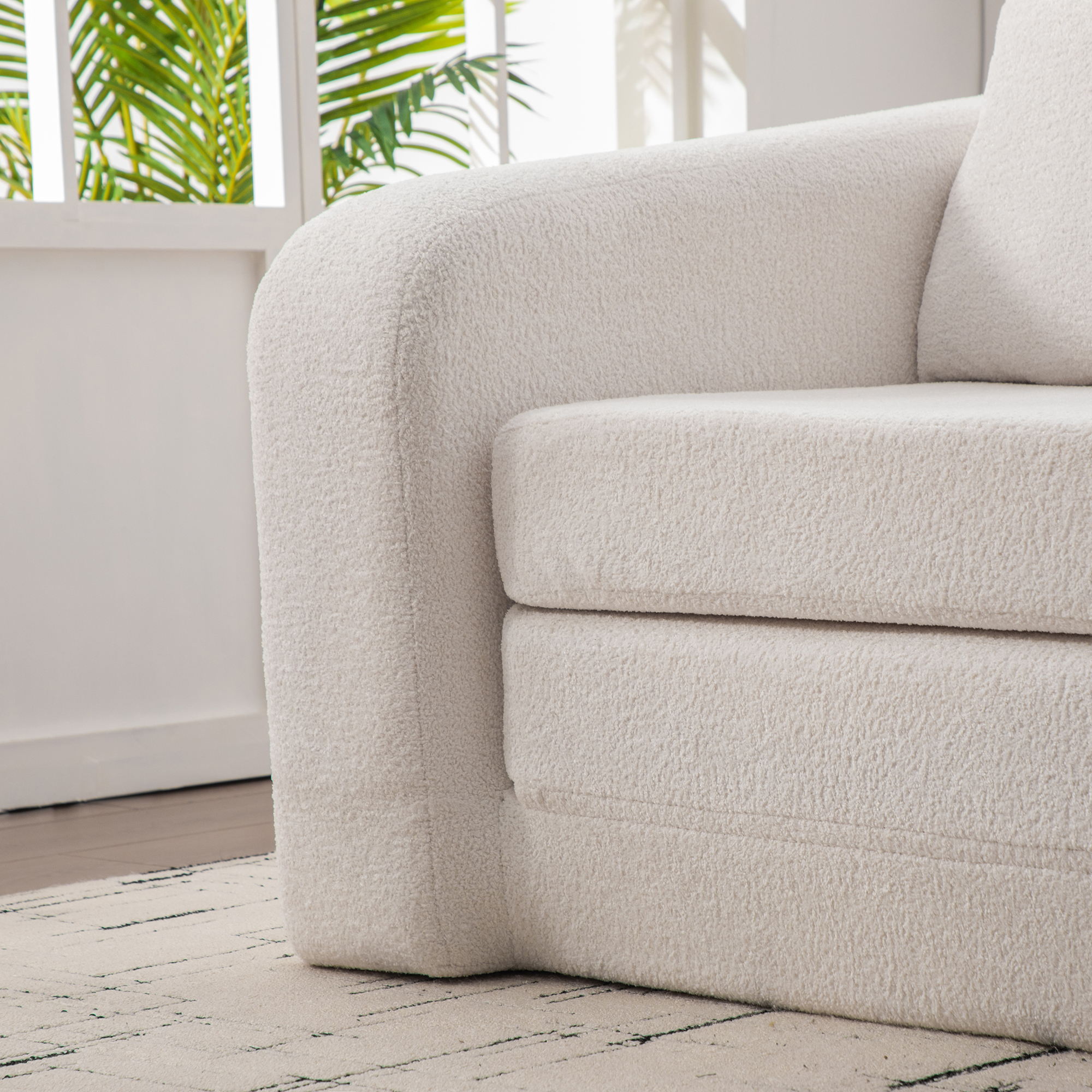 2-Piece Foldable Sofa Bed Living Room Couch Set, Convertible Chenille Boneless Cloud Floor Mattress Sleeper Lounge Accent Chair with Pillow for Apartment Living Room Bedroom Dorm Guestroom, Ivory - Image 5