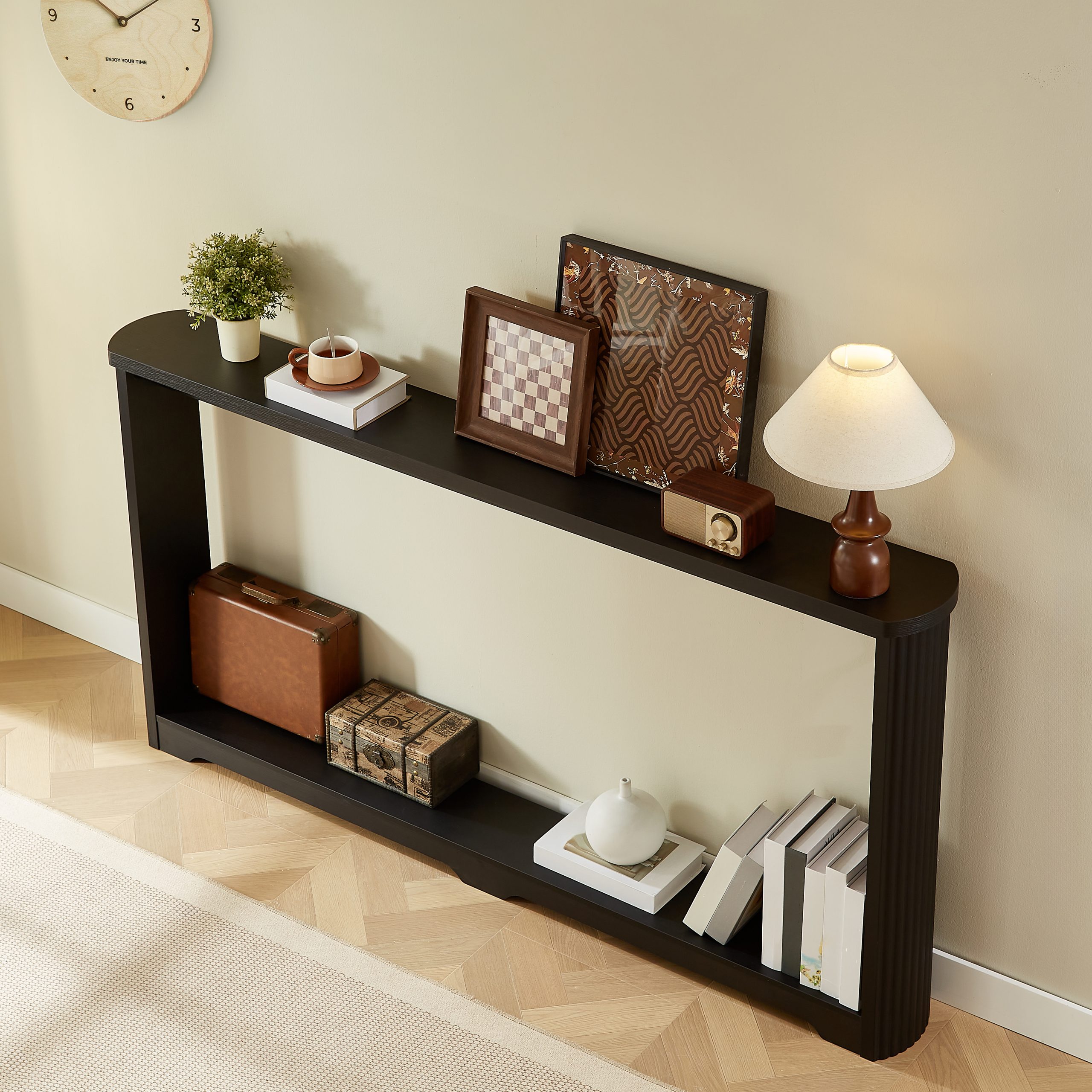 70.1"corrugated texture storage table for entranceways, narrow wooden console sofa table, can be placed behind the sofa, suitable for entranceways, corridors, and front door.Black.70.1"L*8.7"W*35.5"H - Image 3