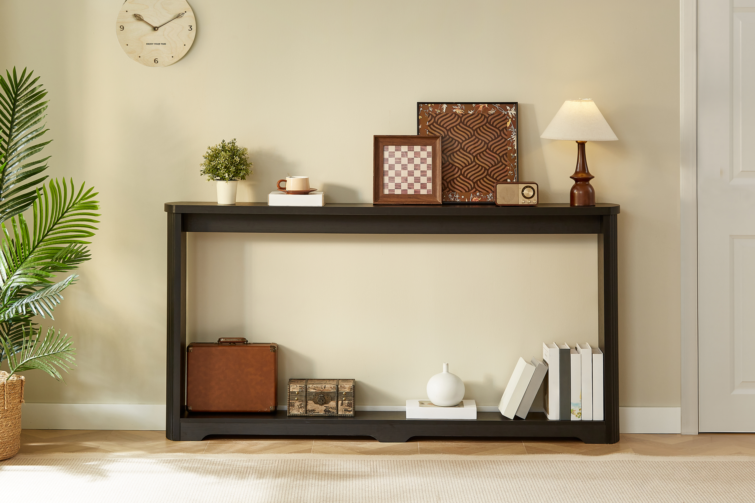 70.1"corrugated texture storage table for entranceways, narrow wooden console sofa table, can be placed behind the sofa, suitable for entranceways, corridors, and front door.Black.70.1"L*8.7"W*35.5"H - Image 4