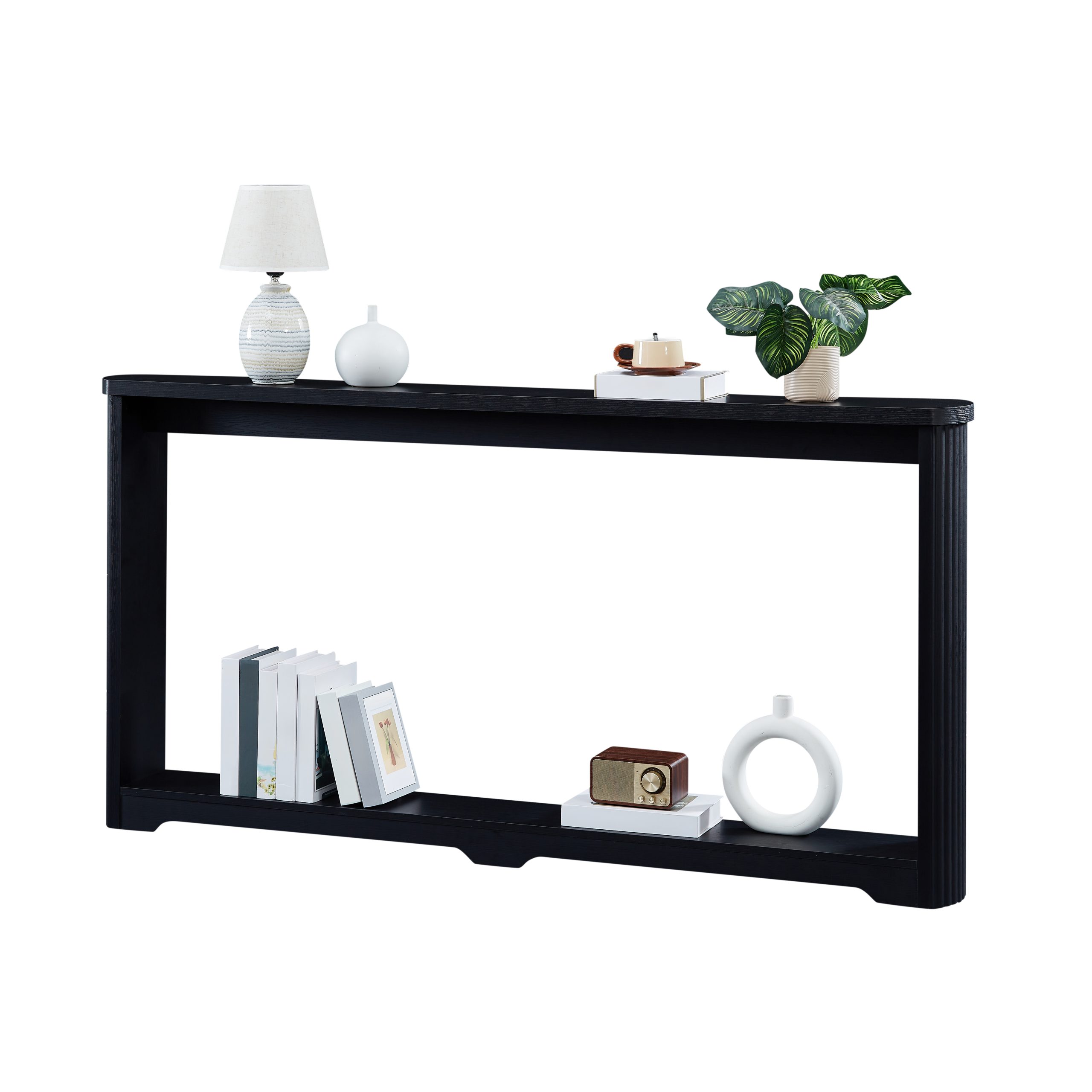 70.1"corrugated texture storage table for entranceways, narrow wooden console sofa table, can be placed behind the sofa, suitable for entranceways, corridors, and front door.Black.70.1"L*8.7"W*35.5"H - Image 6