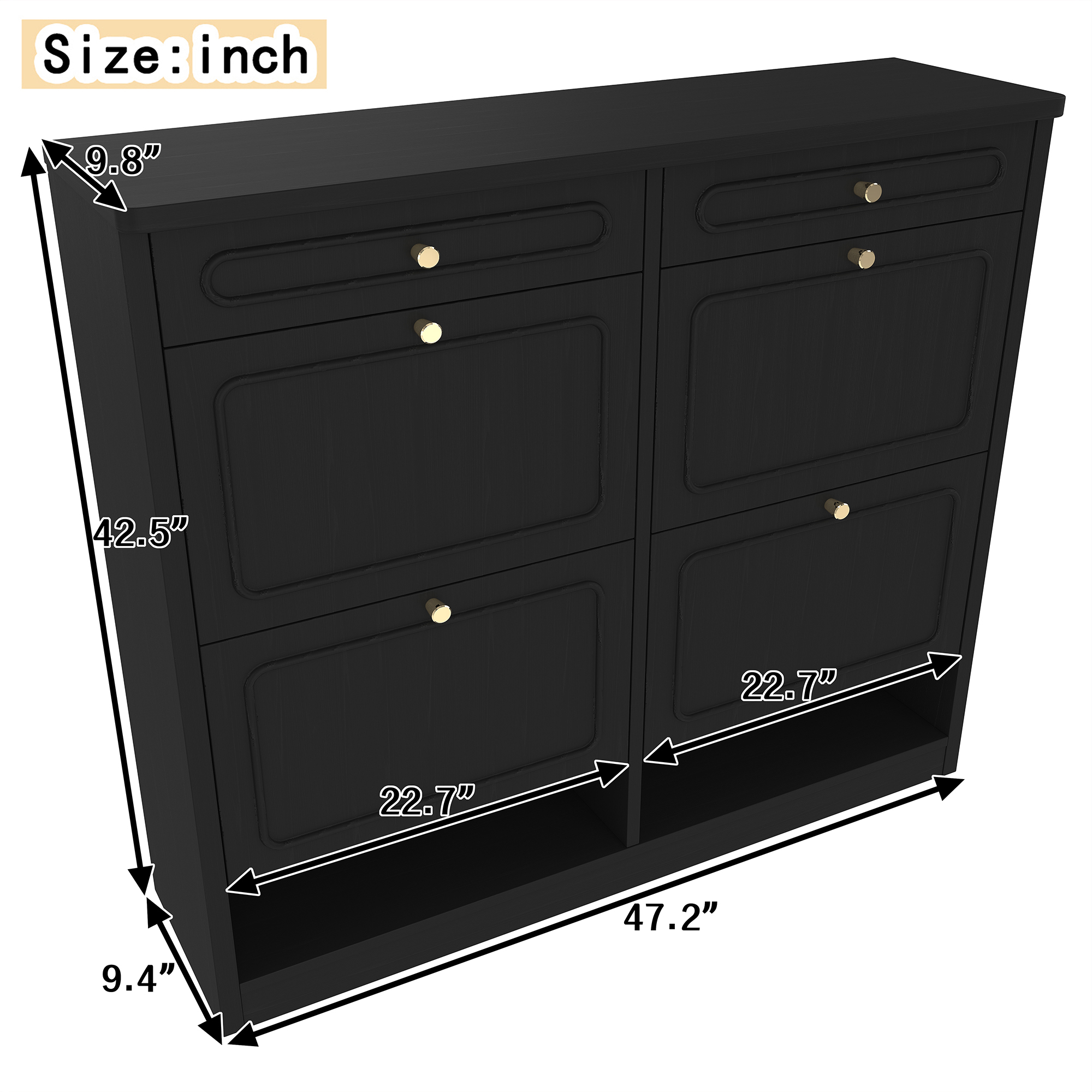 Wooden Shoe Cabinet with 4 Flip Drawers,Shoes Rack Cabinet with 2 Storage Drawers,Classified Storage and Farmhouse Style, Black - Image 4