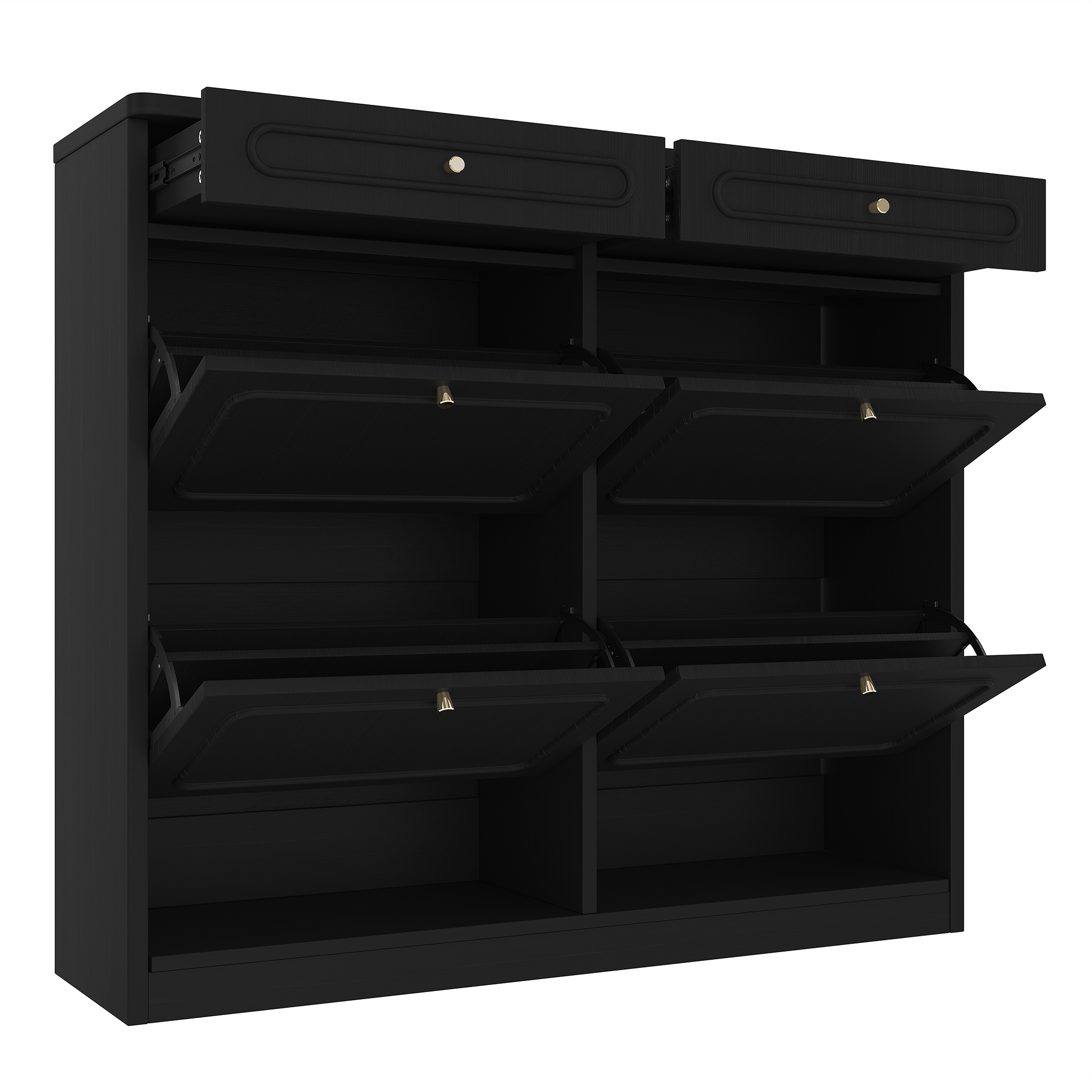 Wooden Shoe Cabinet with 4 Flip Drawers,Shoes Rack Cabinet with 2 Storage Drawers,Classified Storage and Farmhouse Style, Black - Image 6