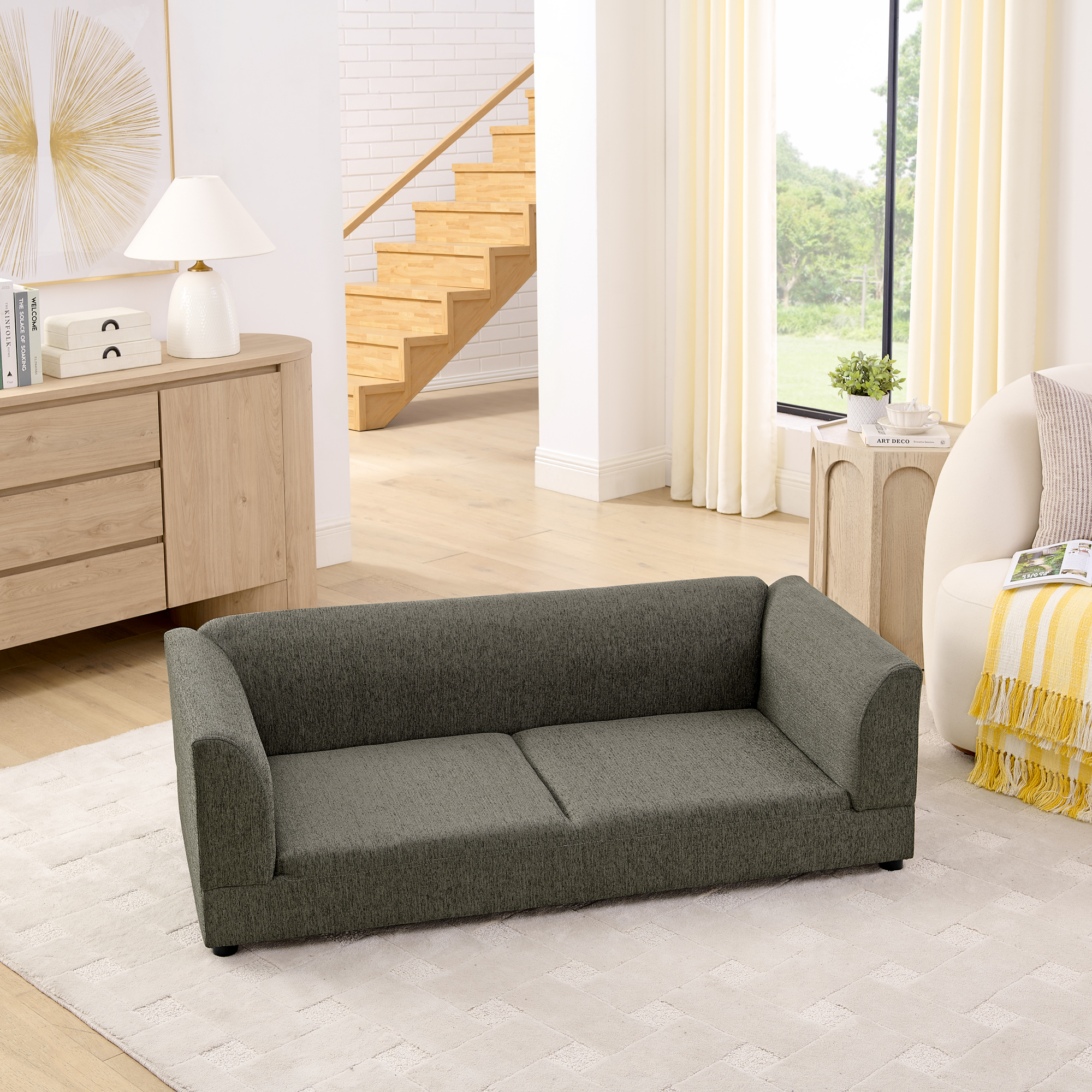 Comfortable Oversized Pet Sofa for Medium/Large Dogs - Modern Rectangular Design with Backrest, Armrests & Soft Cushion -Dark Gray(56.5"*26"*17") - Image 3