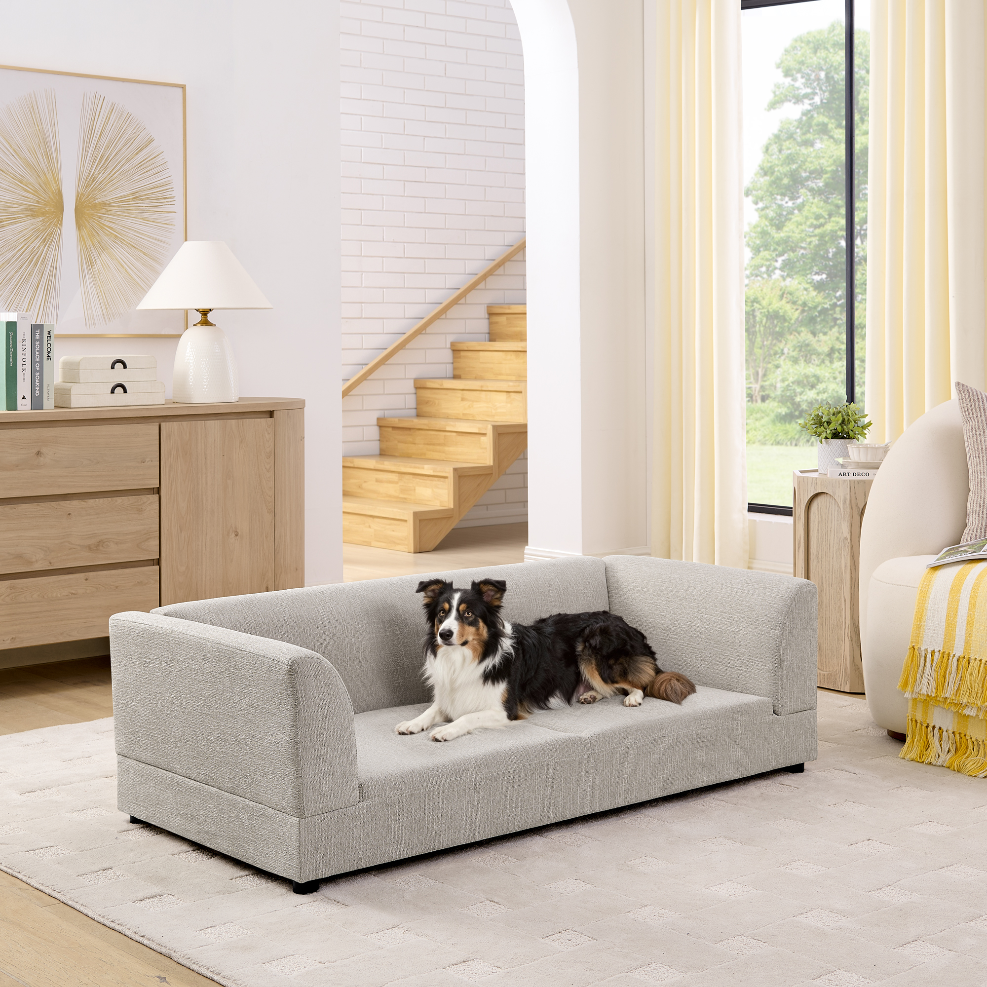 Comfortable Oversized Pet Sofa for Medium/Large Dogs - Modern Rectangular Design with Backrest, Armrests & Soft Cushion -Beige(56.5"*26"*17") - Image 2