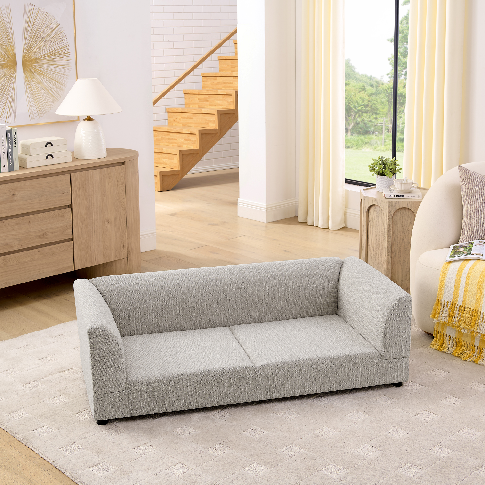 Comfortable Oversized Pet Sofa for Medium/Large Dogs - Modern Rectangular Design with Backrest, Armrests & Soft Cushion -Beige(56.5"*26"*17") - Image 3