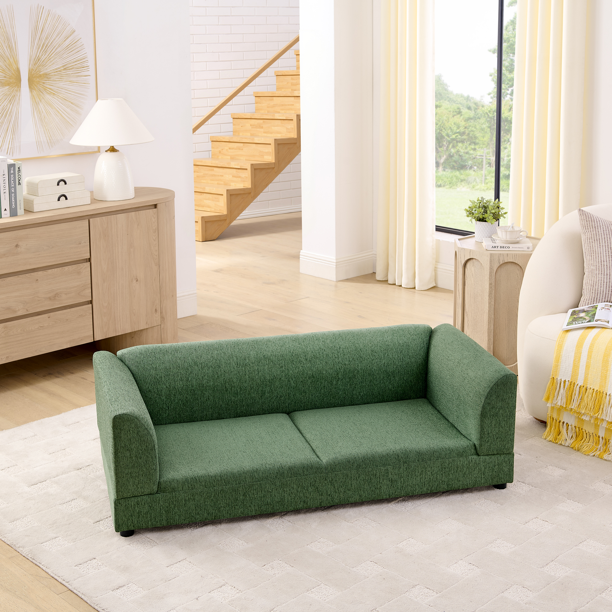 Comfortable Oversized Pet Sofa for Medium/Large Dogs - Modern Rectangular Design with Backrest, Armrests & Soft Cushion -OLIVE GREEN(56.5"*26"*17") - Image 3