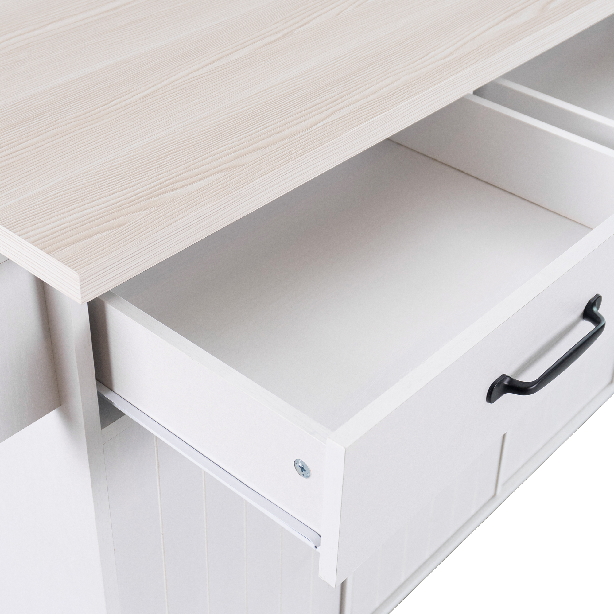 K&K Kitchen Island with Trash Can Storage Cabinet, Kitchen Cart with Drop Leaf, Spice Rack, Towel Rack and Drawer, Rolling Kitchen Island on Wheels with Adjustable Shelf, White - Image 5