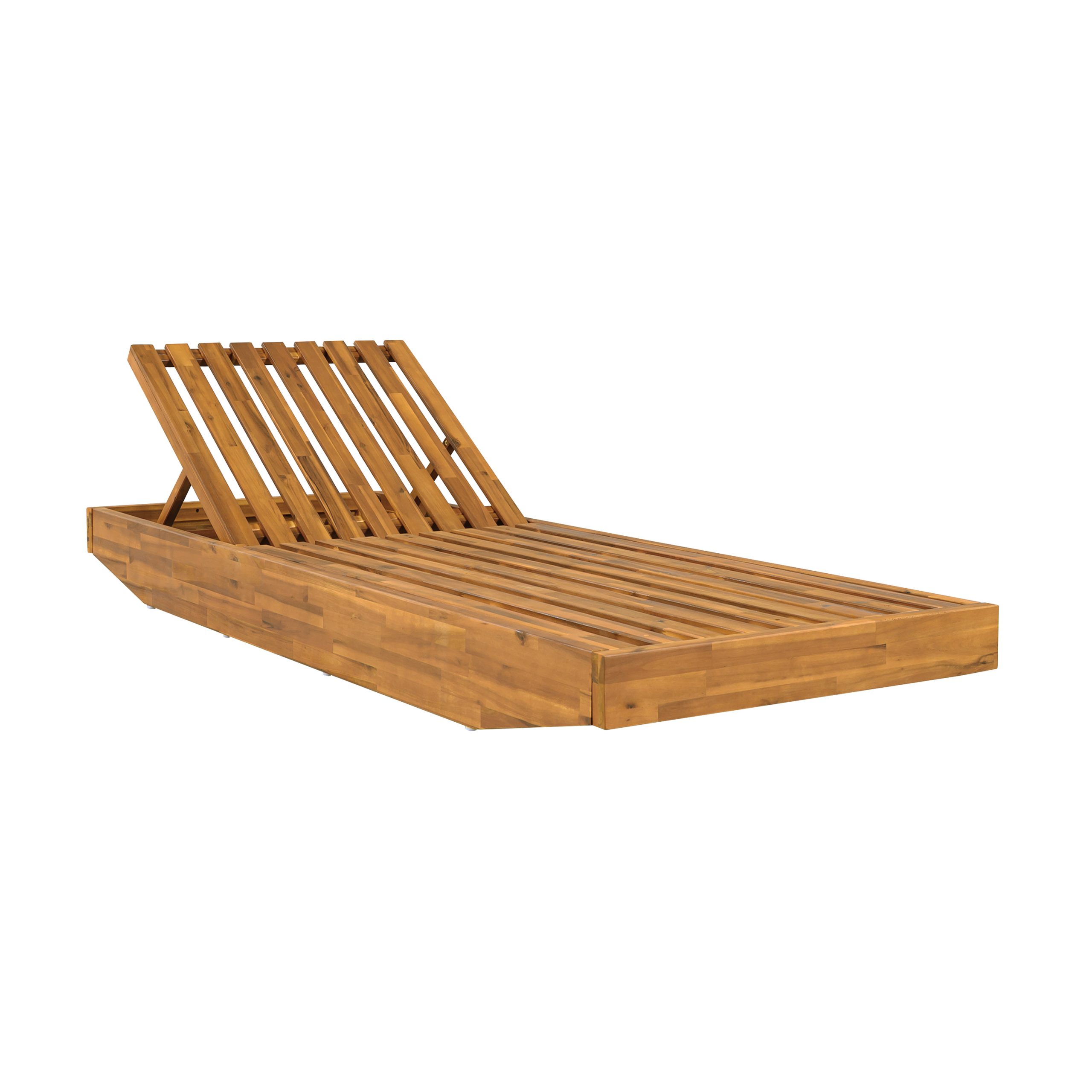 Boat-Shape Acacia Wood Chaise Lounge with 3-Position Recliner - Teak Finish Outdoor Patio Sun Lounger for Garden, Poolside - 300lbs Capacity - Image 3