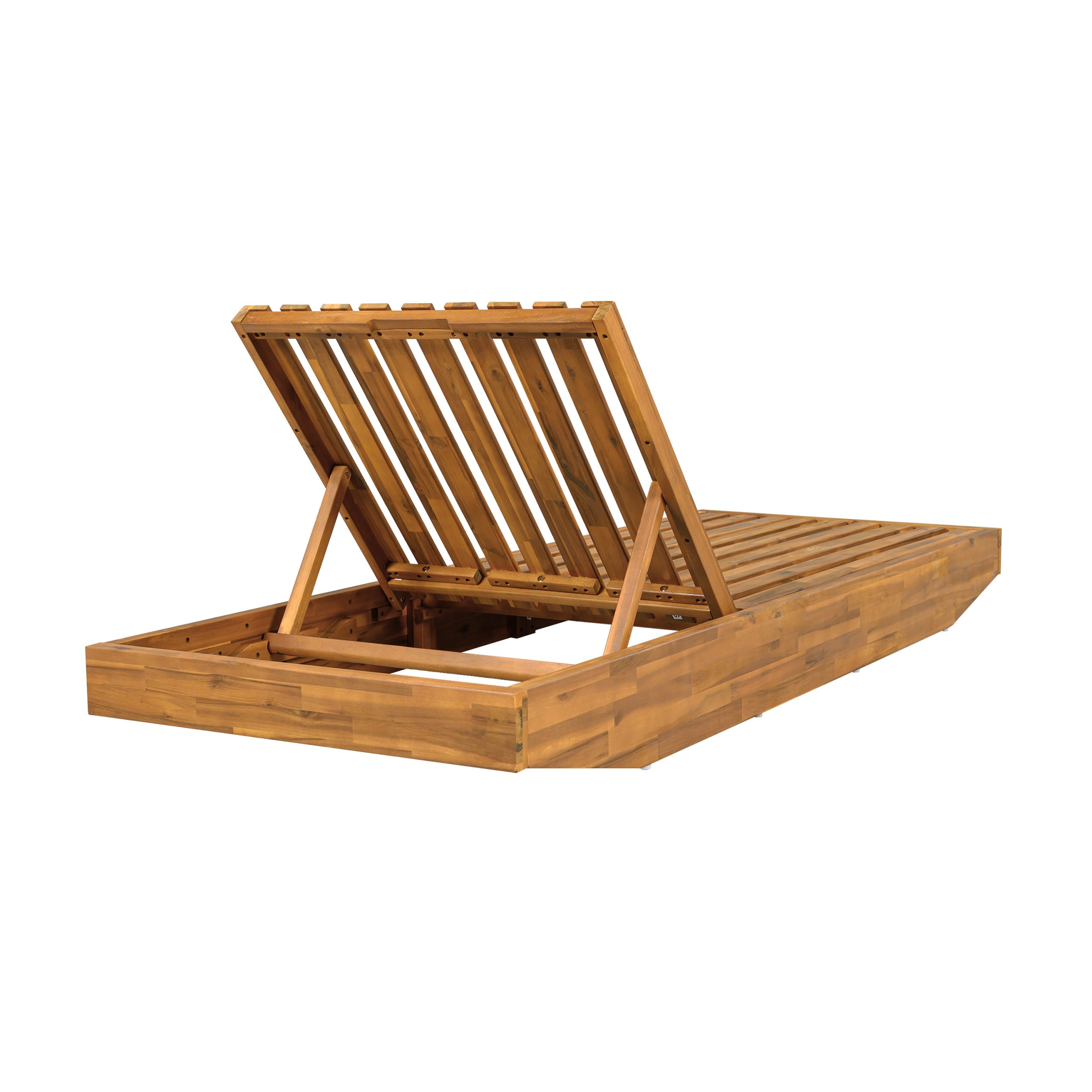 Boat-Shape Acacia Wood Chaise Lounge with 3-Position Recliner - Teak Finish Outdoor Patio Sun Lounger for Garden, Poolside - 300lbs Capacity - Image 4