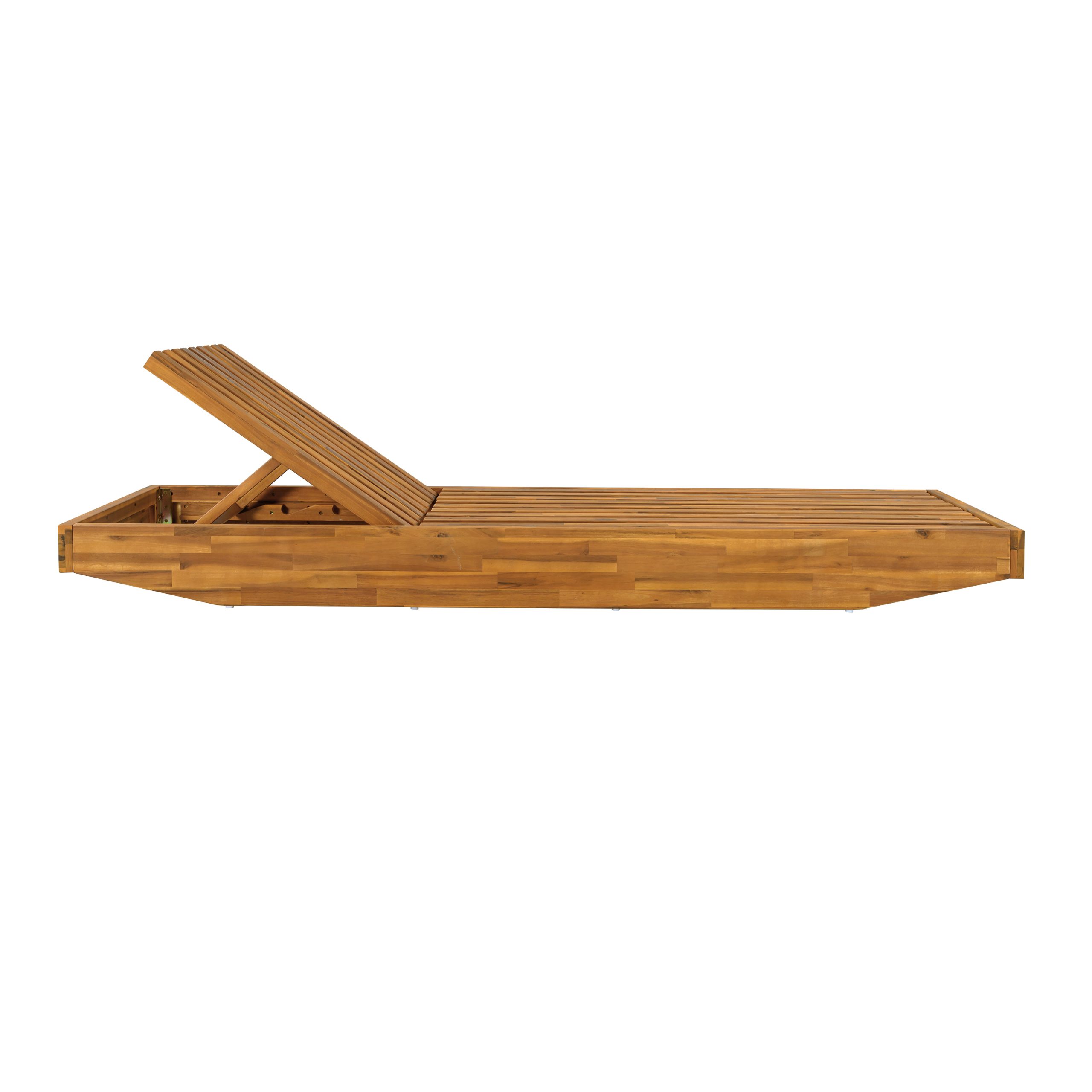 Boat-Shape Acacia Wood Chaise Lounge with 3-Position Recliner - Teak Finish Outdoor Patio Sun Lounger for Garden, Poolside - 300lbs Capacity - Image 5