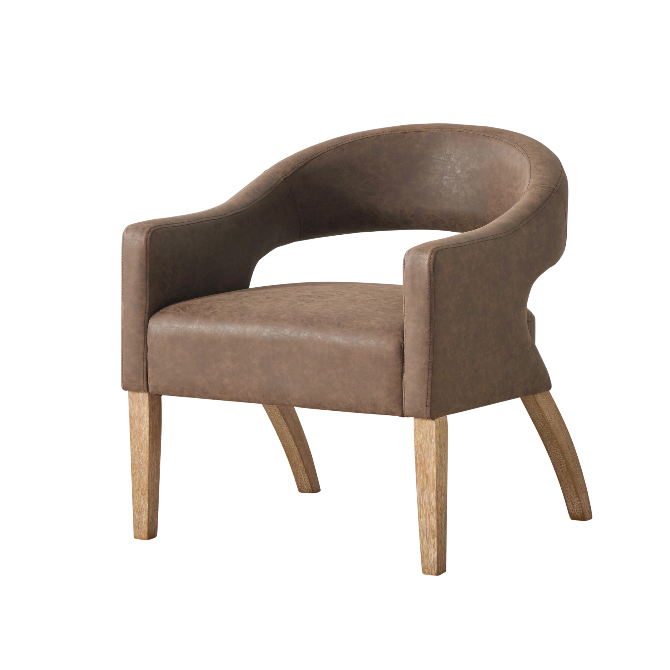 Modern PU Open Back Dining Chair Set of 4, Barrel Accent Armchair with Weathered Rubberwood Legs, Hollow-Out Club Kitchen Chair for Living Room Bedroom Restaurant Cafes Dining Room Reception,Coffee - Image 4