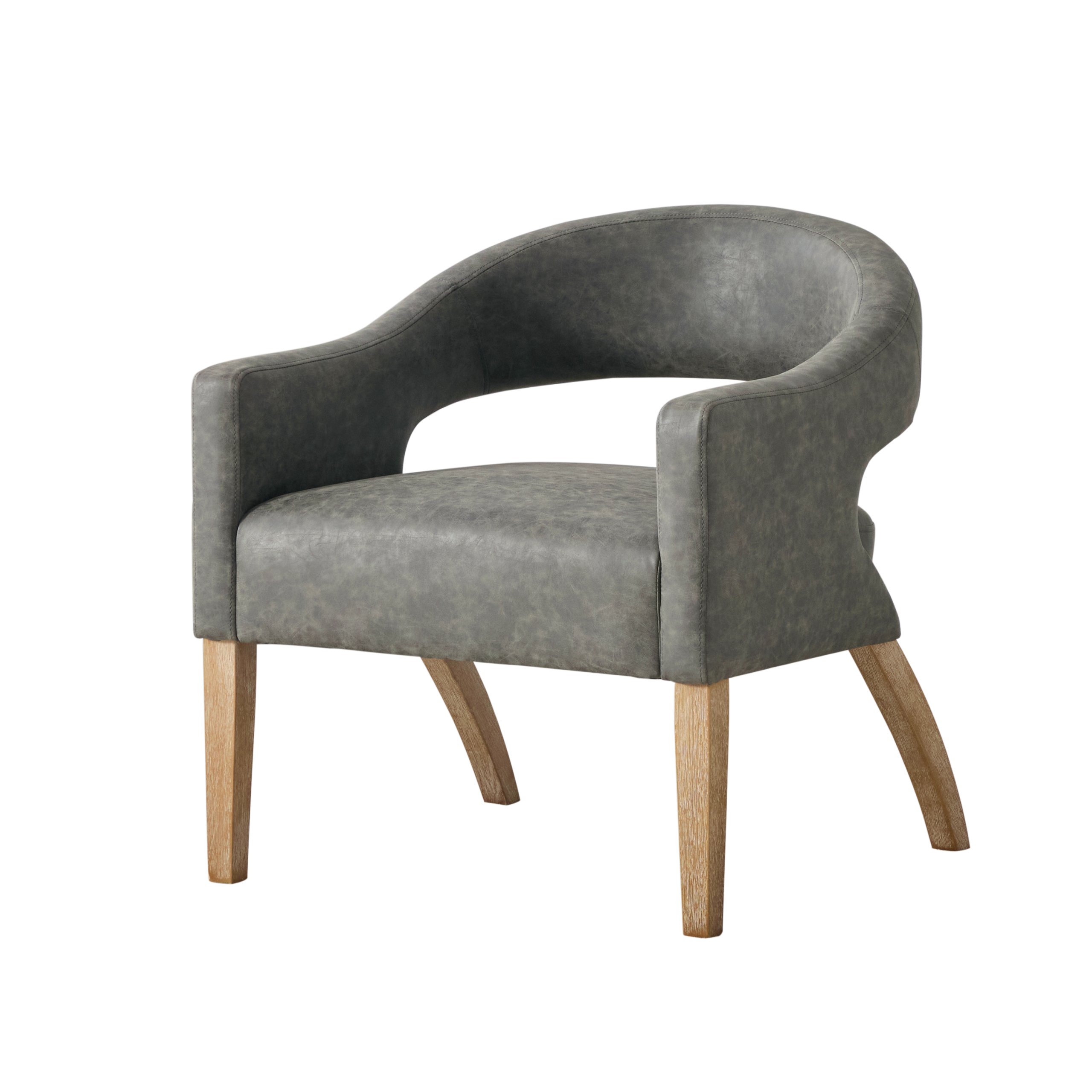 Modern PU Open Back Dining Chair Set of 4, Barrel Accent Armchair with Weathered Rubberwood Legs, Hollow-Out Club Kitchen Chair for Living Room Bedroom Restaurant Cafes Dining Room Reception, Gray - Image 4