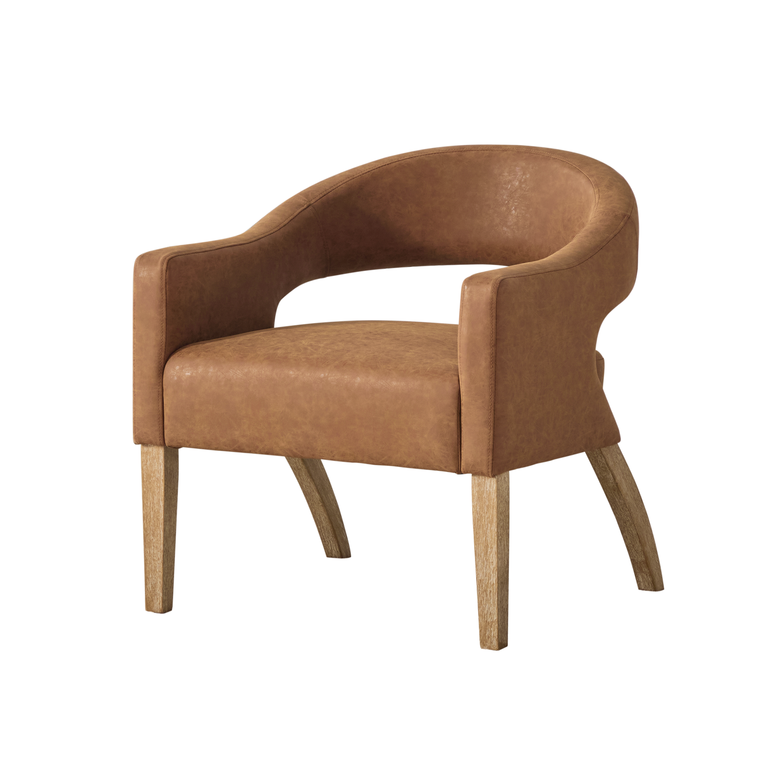Modern PU Open Back Dining Chair Set of 4, Barrel Accent Armchair with Weathered Rubberwood Legs, Hollow-Out Club Kitchen Chair for Living Room Bedroom Restaurant Cafes Dining Room Reception,Brown - Image 4