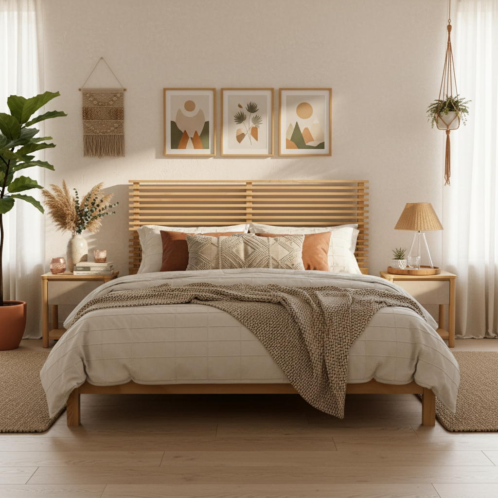 Premium Solid Wood King Size Bed Frame with Headboard,Natural Finish, 600lbs Capacity, for Modern Bedroom,No Box Spring Needed, Fits All Mattresses - Image 1