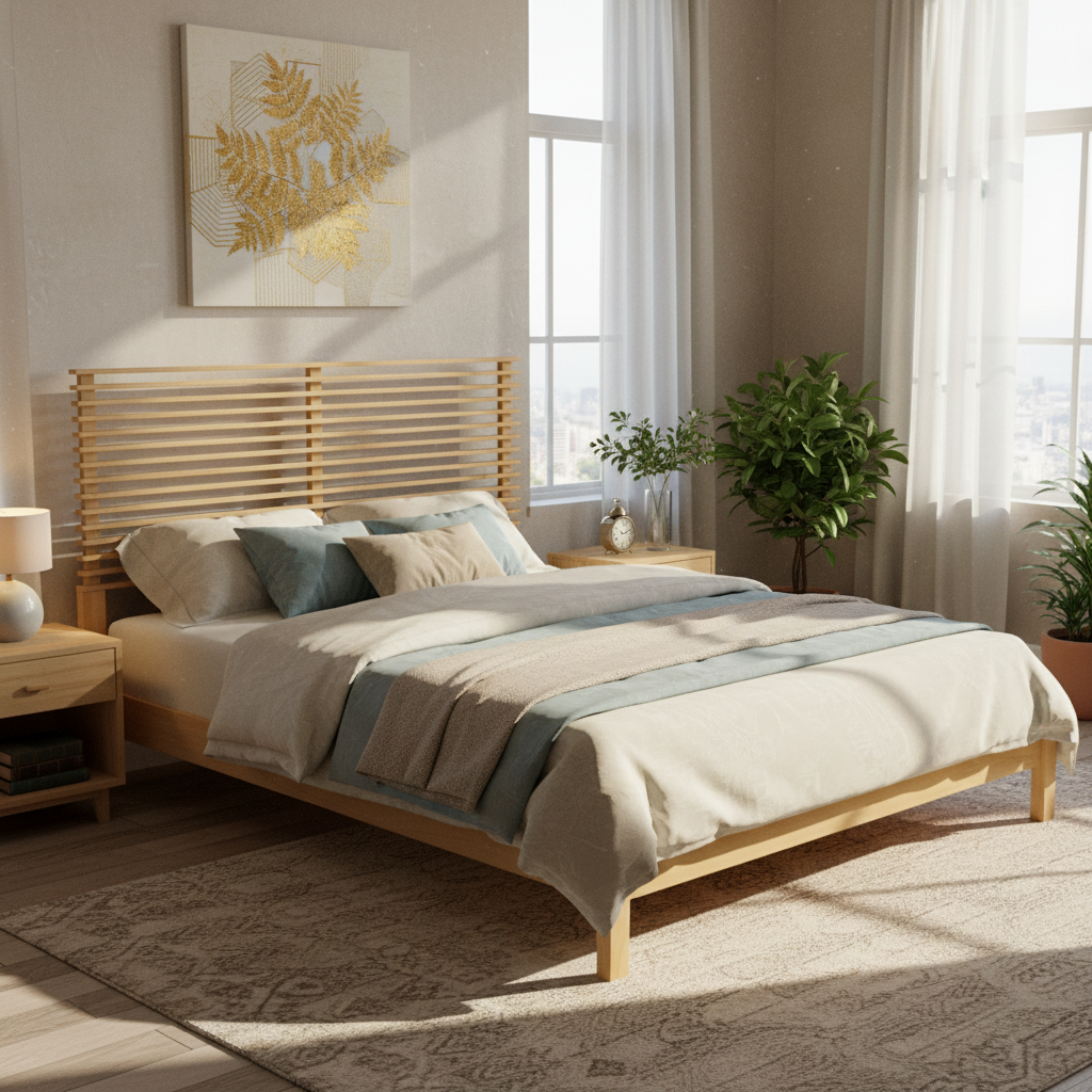 Premium Solid Wood King Size Bed Frame with Headboard,Natural Finish, 600lbs Capacity, for Modern Bedroom,No Box Spring Needed, Fits All Mattresses - Image 3