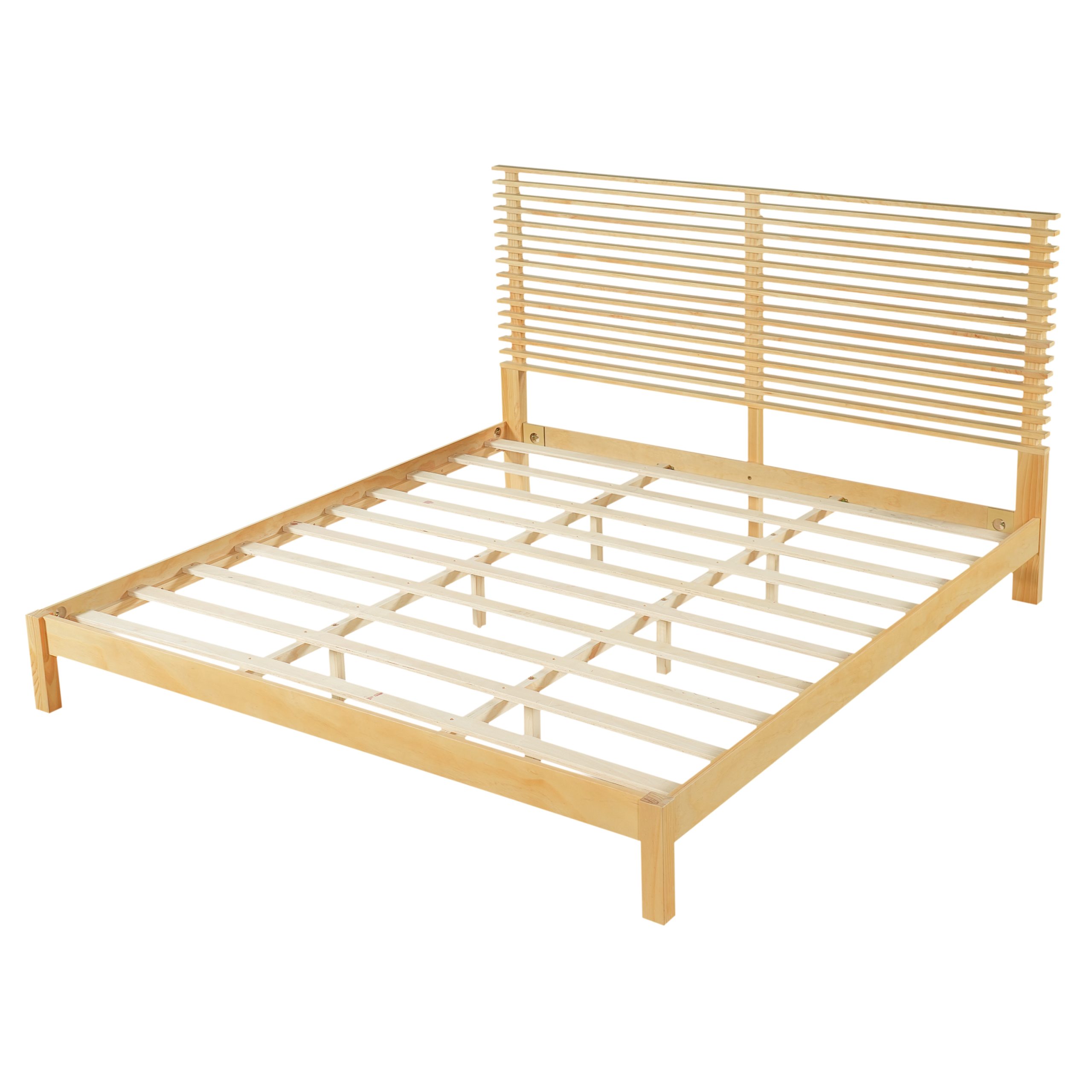 Premium Solid Wood King Size Bed Frame with Headboard,Natural Finish, 600lbs Capacity, for Modern Bedroom,No Box Spring Needed, Fits All Mattresses - Image 4
