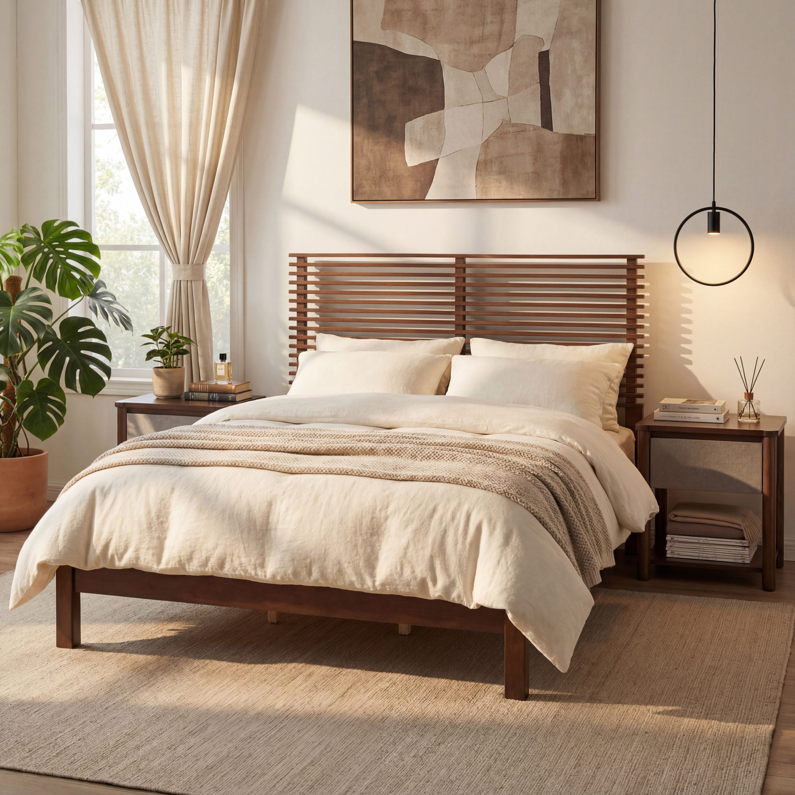 Premium Solid Wood King Size Bed Frame with Headboard, -Walnut Color, 600lbs Capacity, for Modern Bedroom,No Box Spring Needed, Fits All Mattresses - Image 3