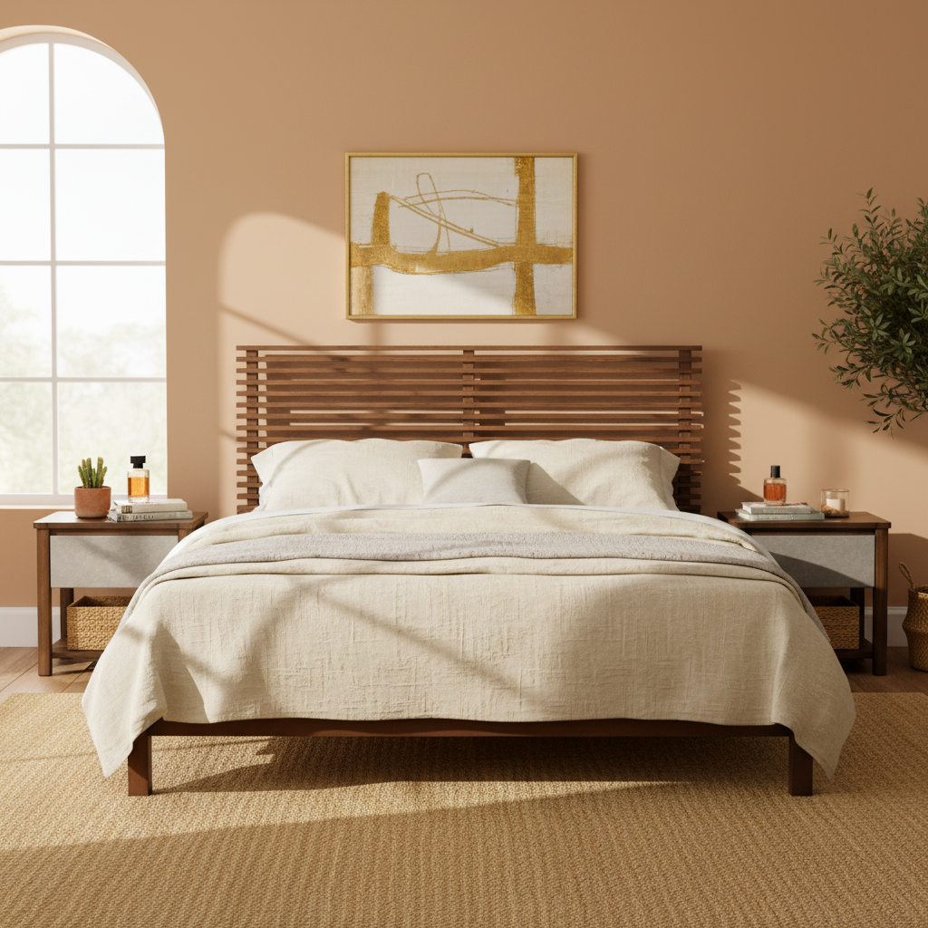 Premium Solid Wood King Size Bed Frame with Headboard, -Walnut Color, 600lbs Capacity, for Modern Bedroom,No Box Spring Needed, Fits All Mattresses - Image 4
