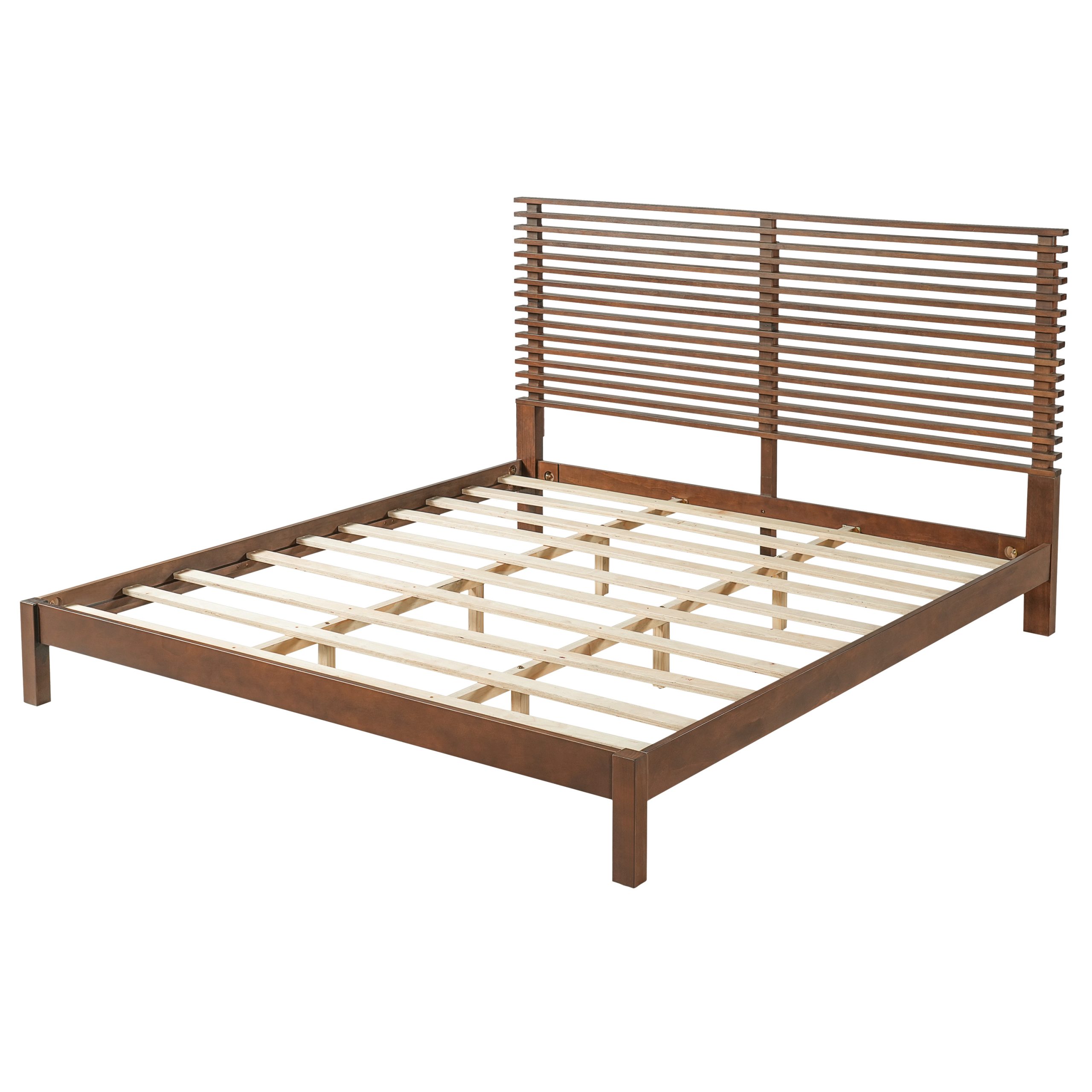 Premium Solid Wood King Size Bed Frame with Headboard, -Walnut Color, 600lbs Capacity, for Modern Bedroom,No Box Spring Needed, Fits All Mattresses - Image 5